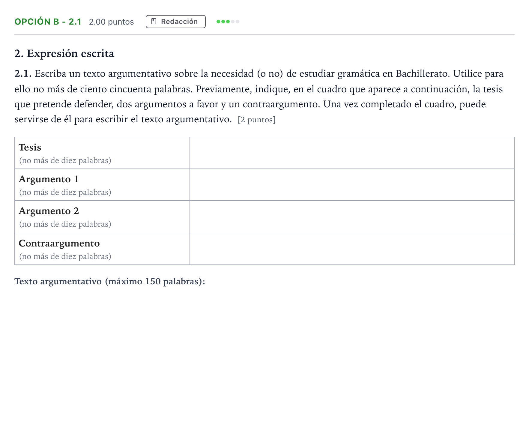 Enunciado: Opción B - 2.1 · Lengua Castellana y Literatura II Selectividad Cataluña Setembre Serie 3 2022