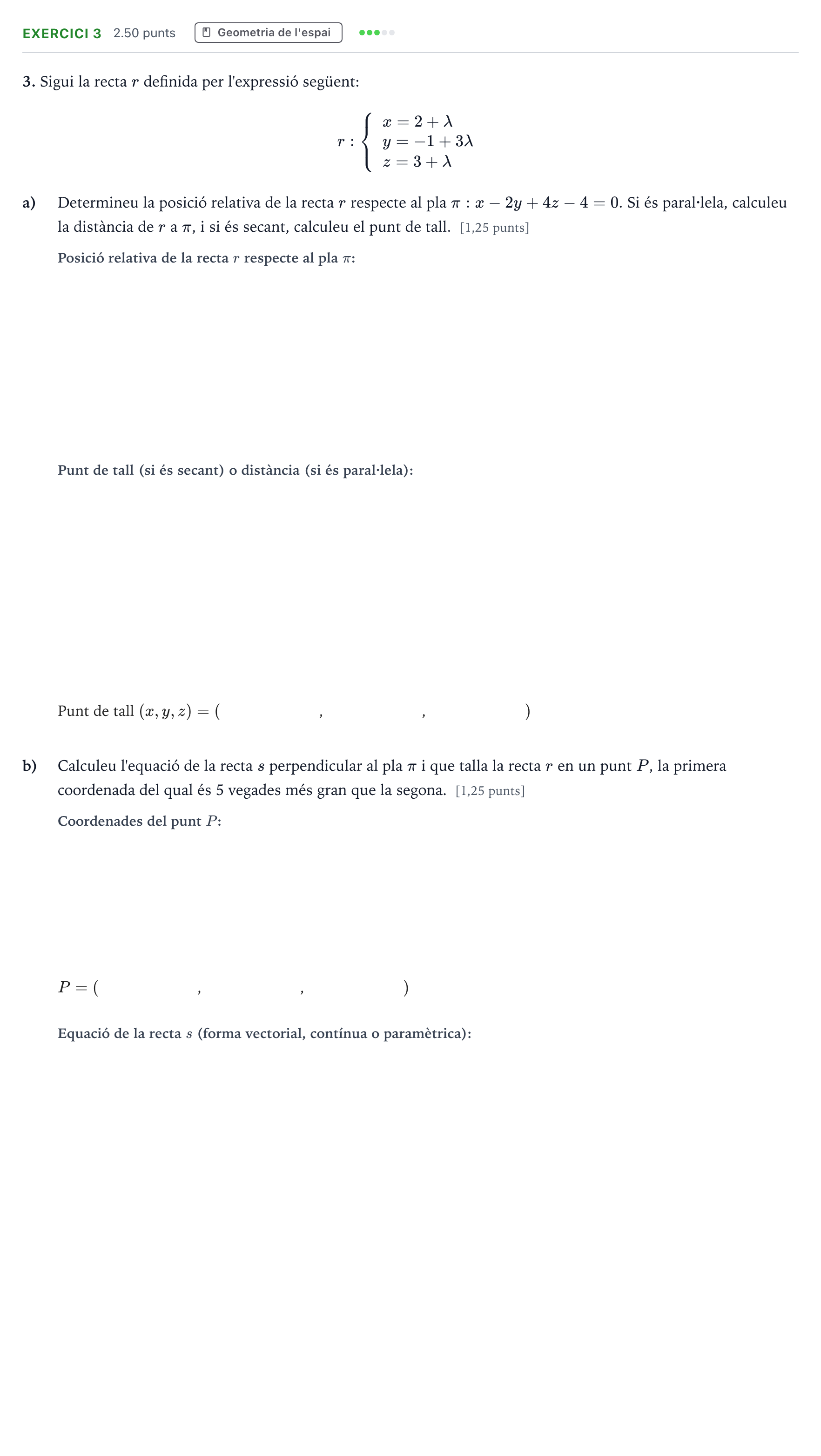 Enunciado: Problema 3 · Matemáticas II Selectividad Cataluña Juny Serie 2 2022