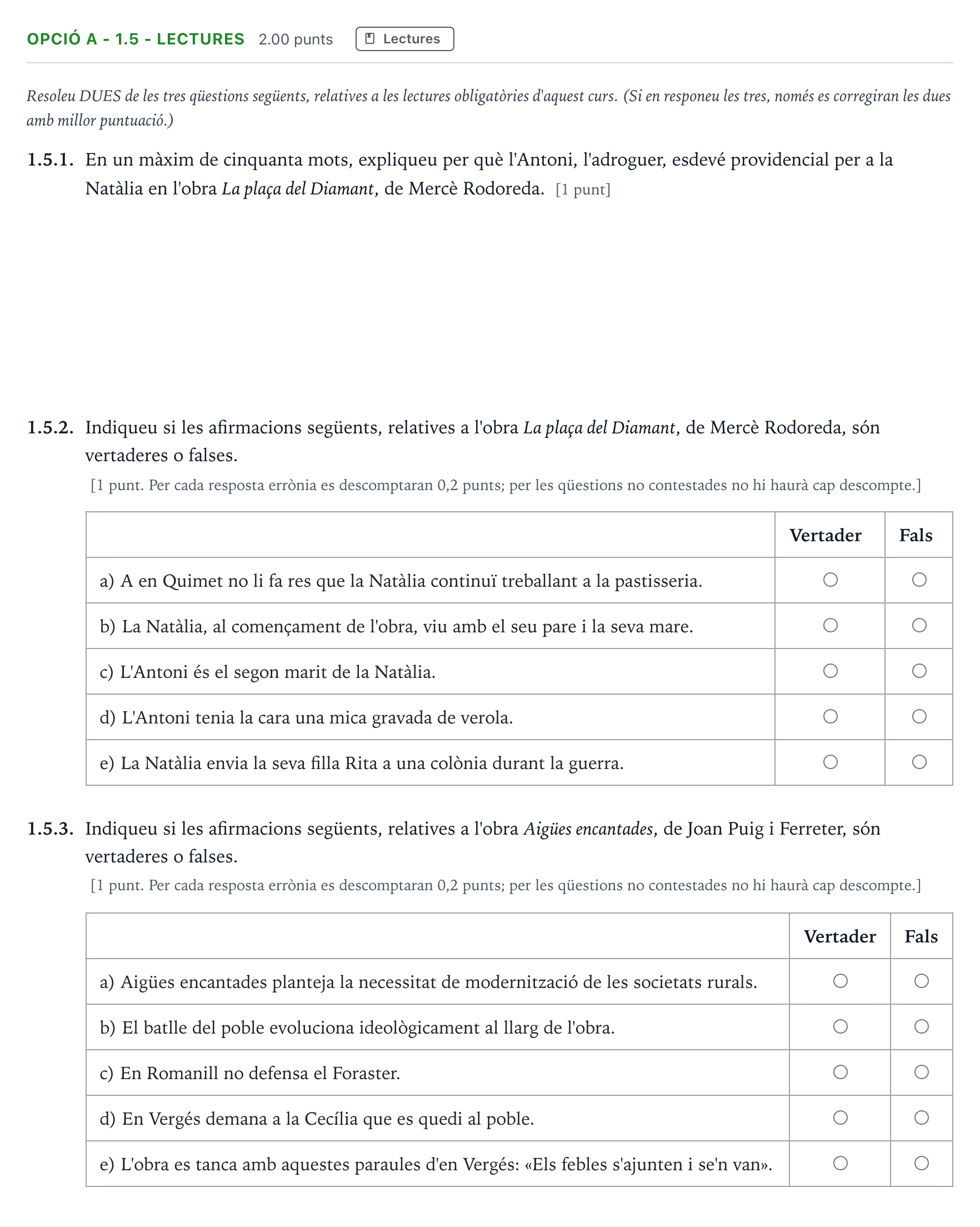 Enunciado: Ejercicio Opció A - 1.5 - Lectures · Lengua Catalana y Literatura II Selectividad Cataluña Setembre Serie 3 2022