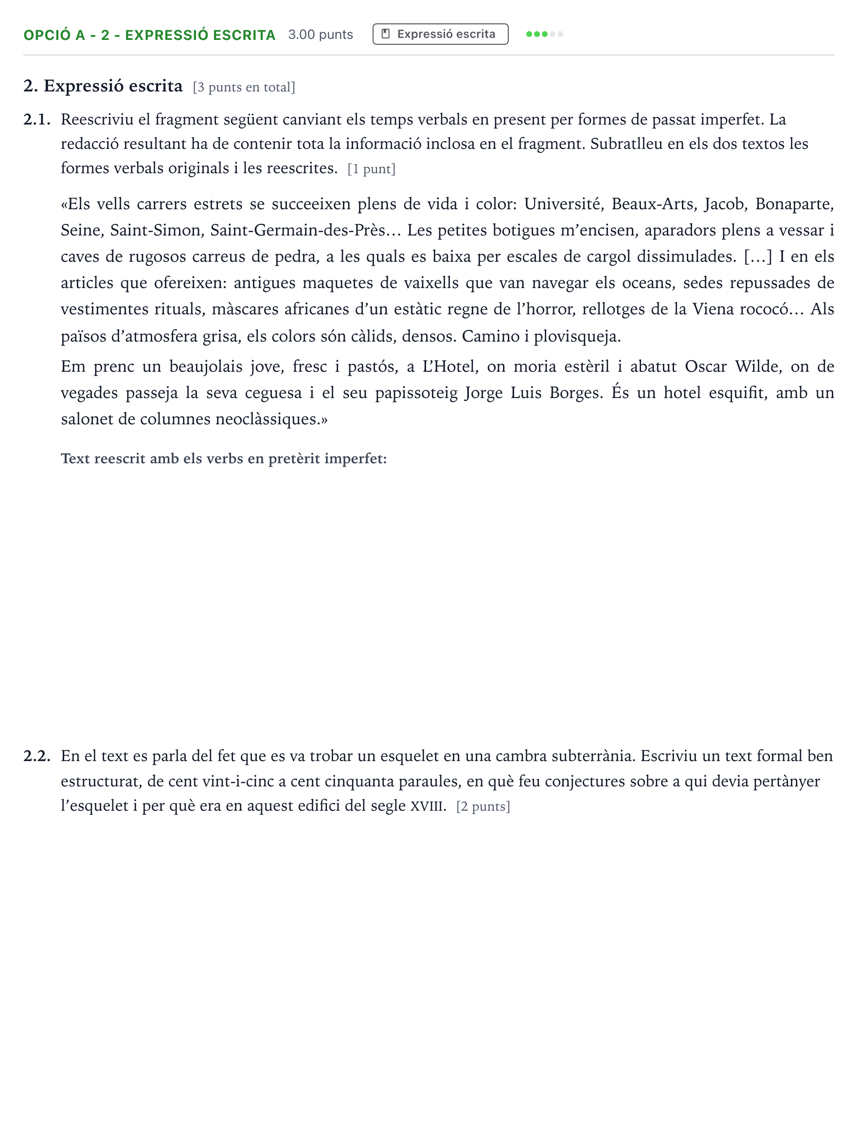 Enunciado: Ejercicio Opció A - 2 - Expressió escrita · Lengua Catalana y Literatura II Selectividad Cataluña Setembre Serie 3 2022