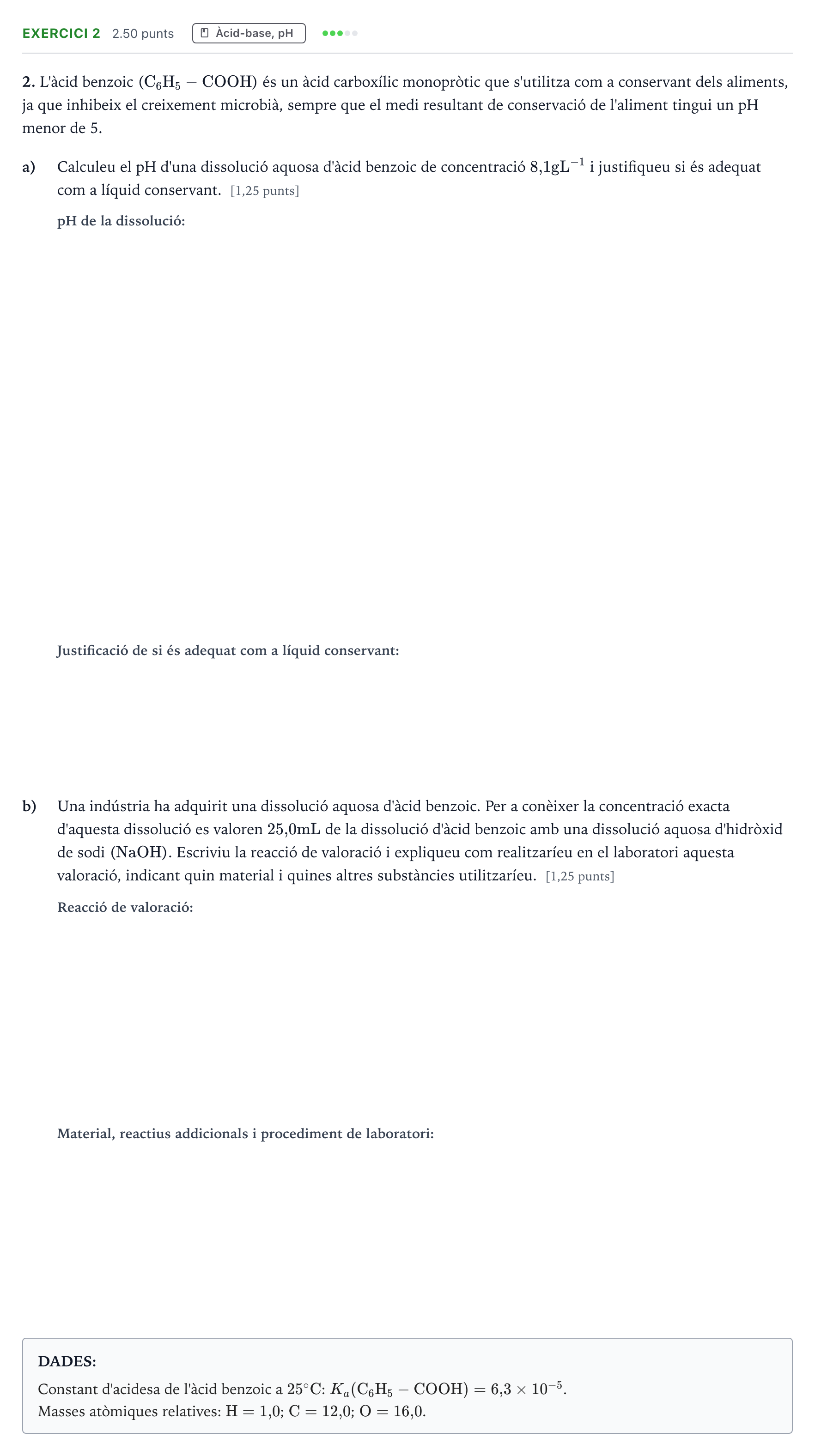 Enunciado: Problema 2 · Química Selectividad Cataluña Juny Serie 2 2022