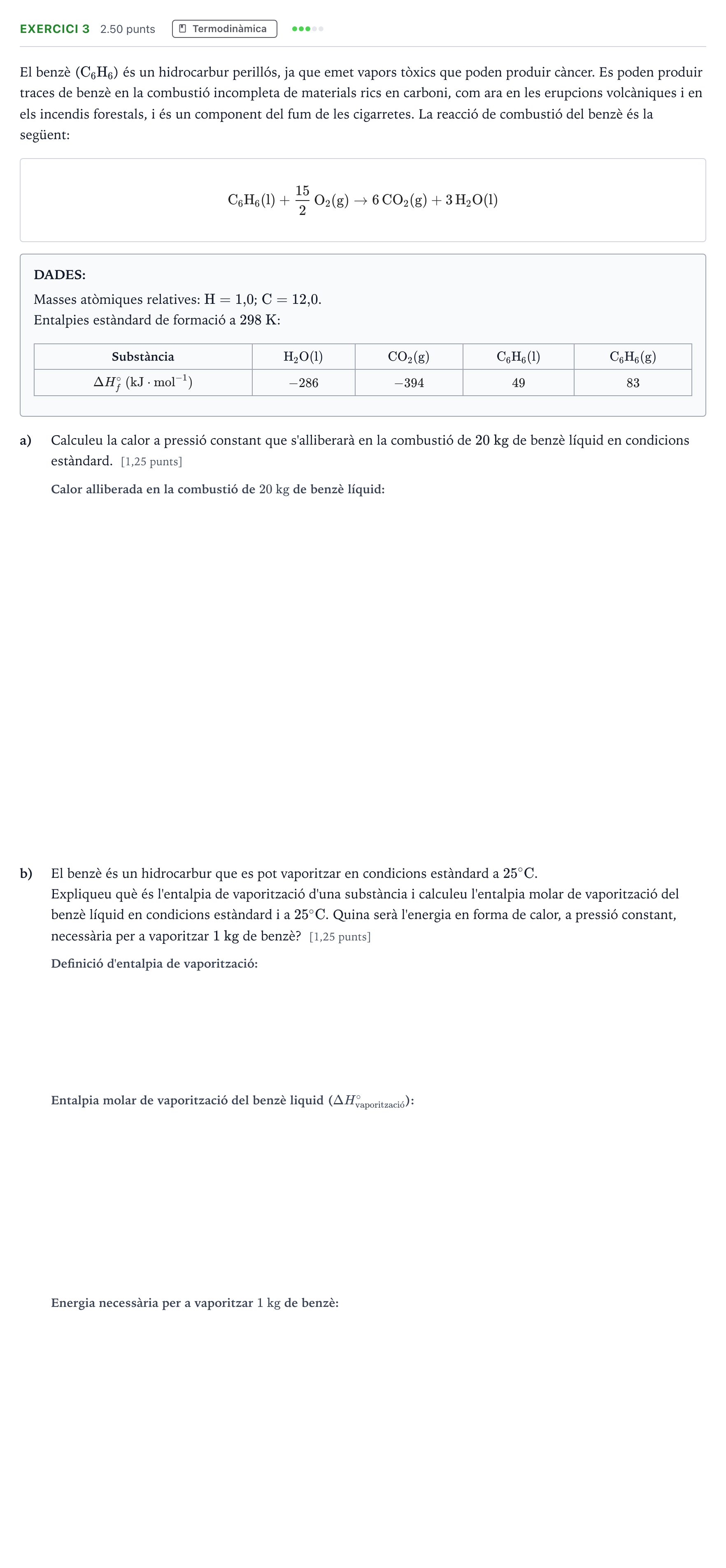 Enunciado: Problema 3 · Química Selectividad Cataluña Juny Serie 2 2022