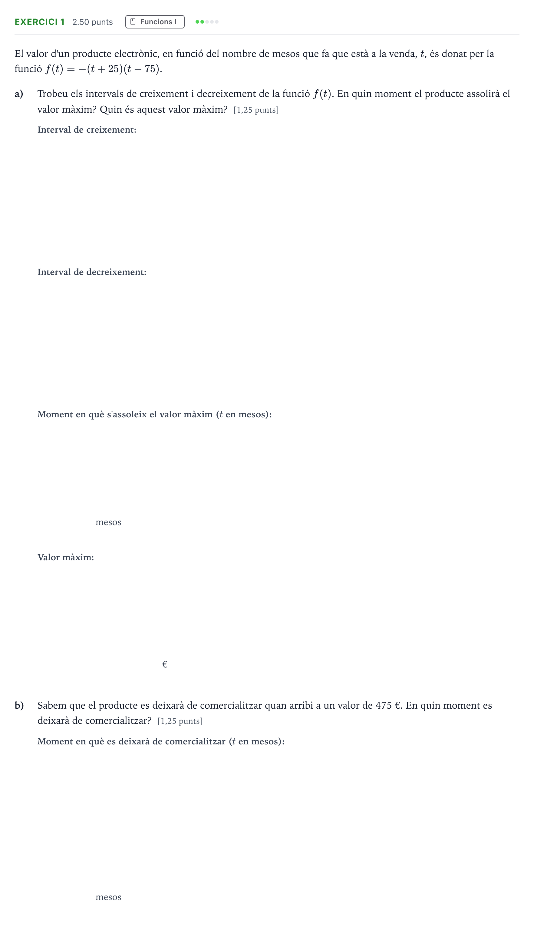 Enunciado: Problema 1 · Matemáticas aplicadas a las Ciencias Sociales II Selectividad Cataluña Juny Serie 5 2022