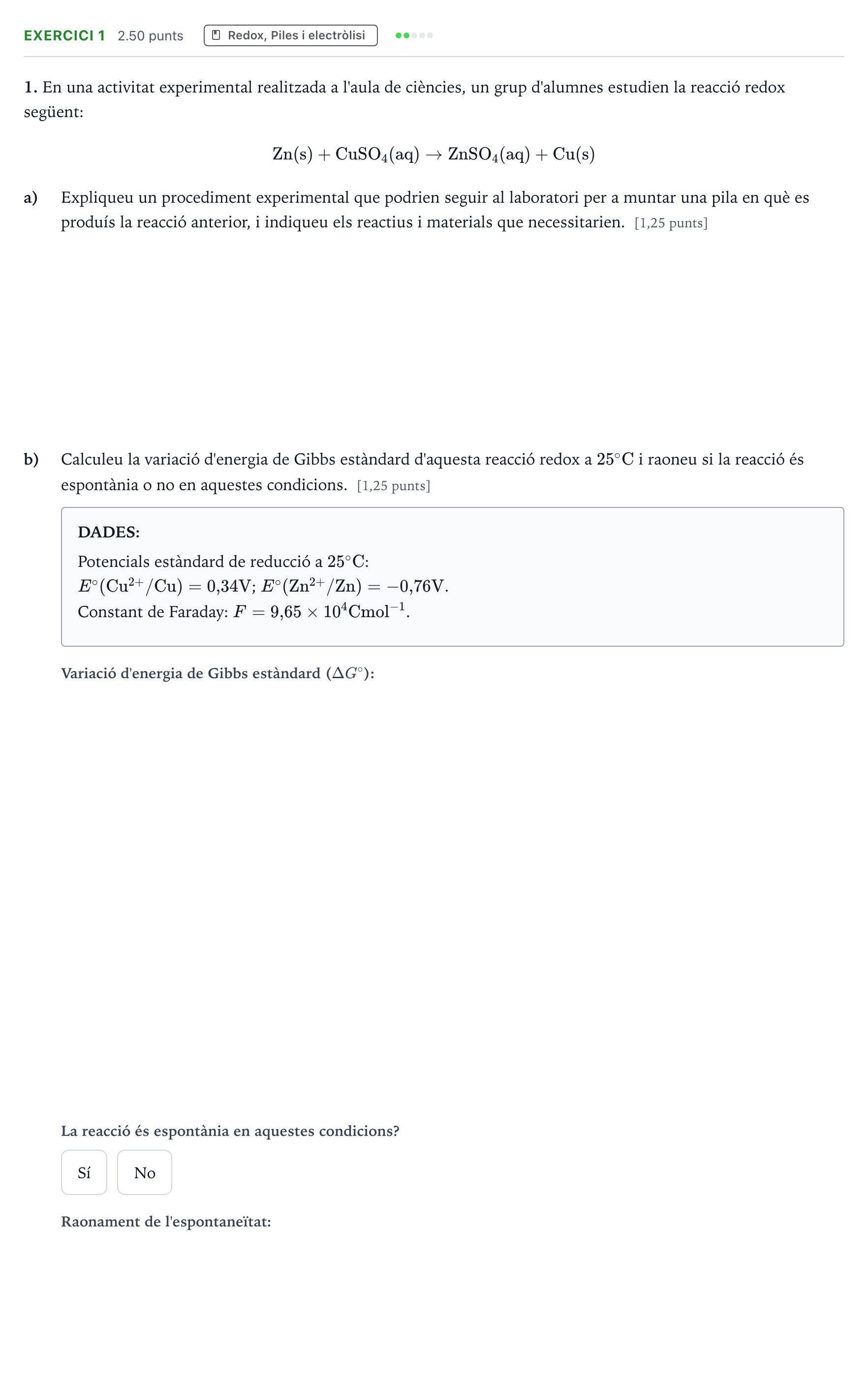 Enunciado: Problema 1 · Química Selectividad Cataluña Juny Serie 5 2022