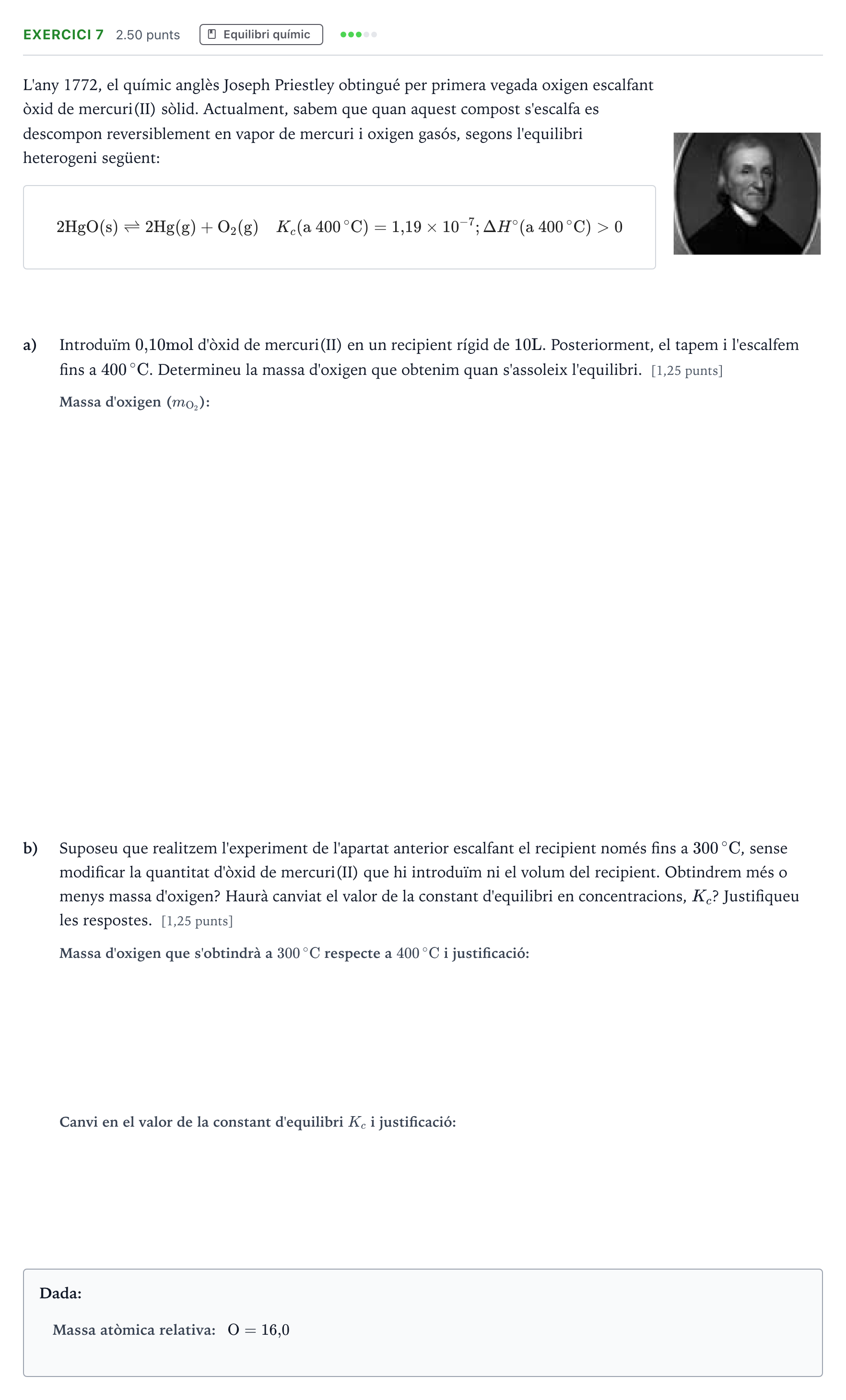 Enunciado: Problema 7 · Química Selectividad Cataluña Juny Serie 5 2022