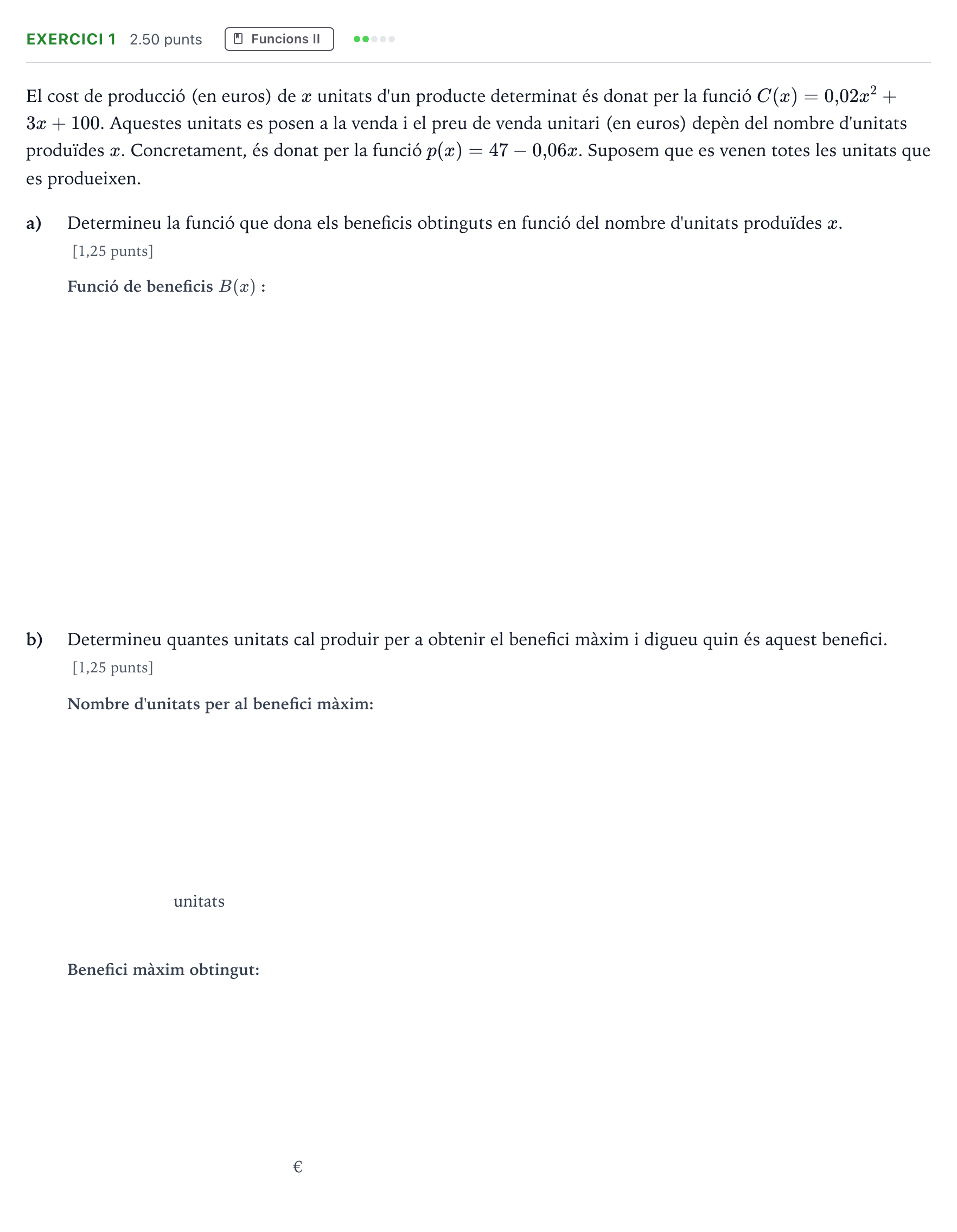 Enunciado: Problema 1 · Matemáticas aplicadas a las Ciencias Sociales II Selectividad Cataluña Setembre Serie 3 2022