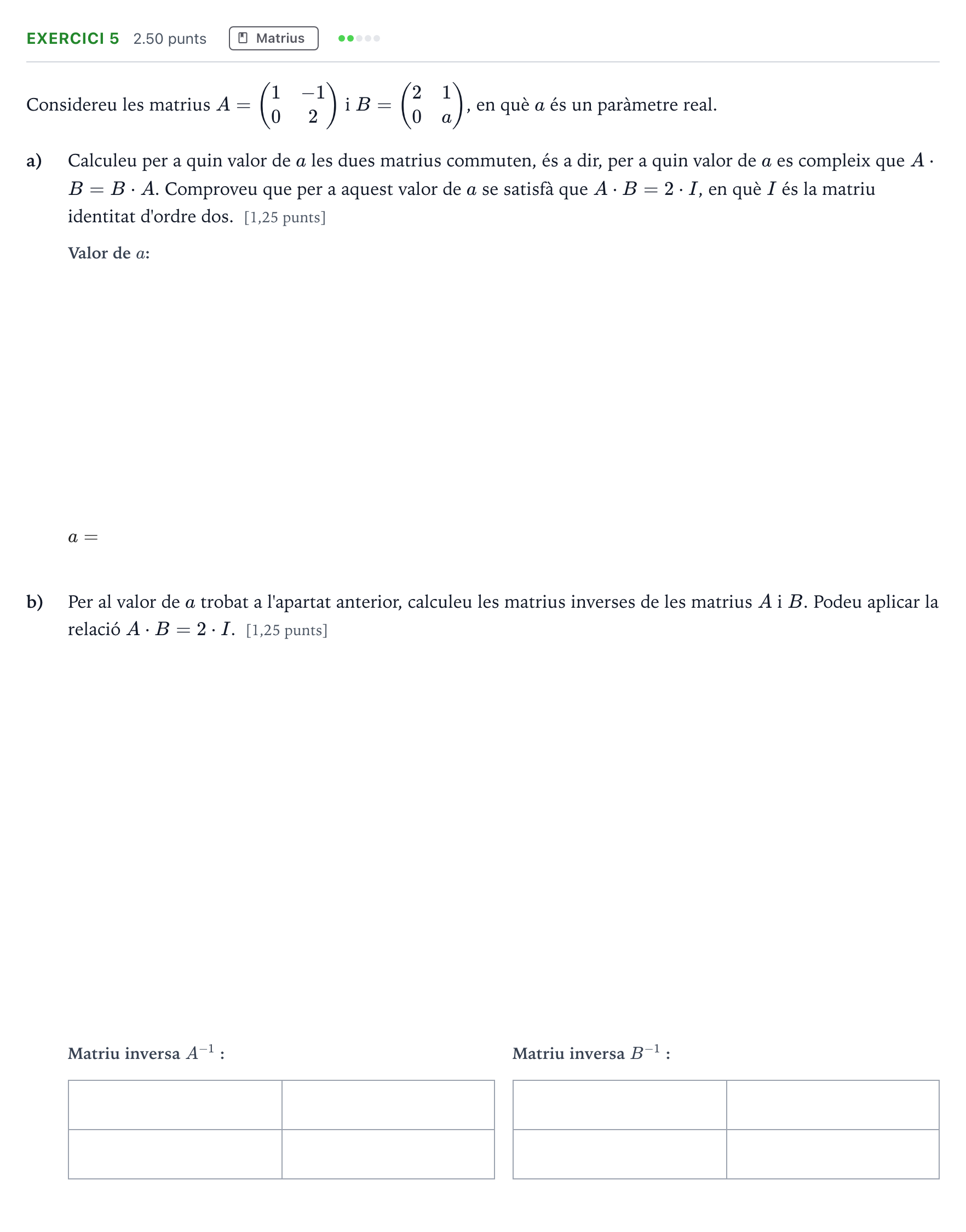 Enunciado: Problema 5 · Matemáticas aplicadas a las Ciencias Sociales II Selectividad Cataluña Setembre Serie 3 2022