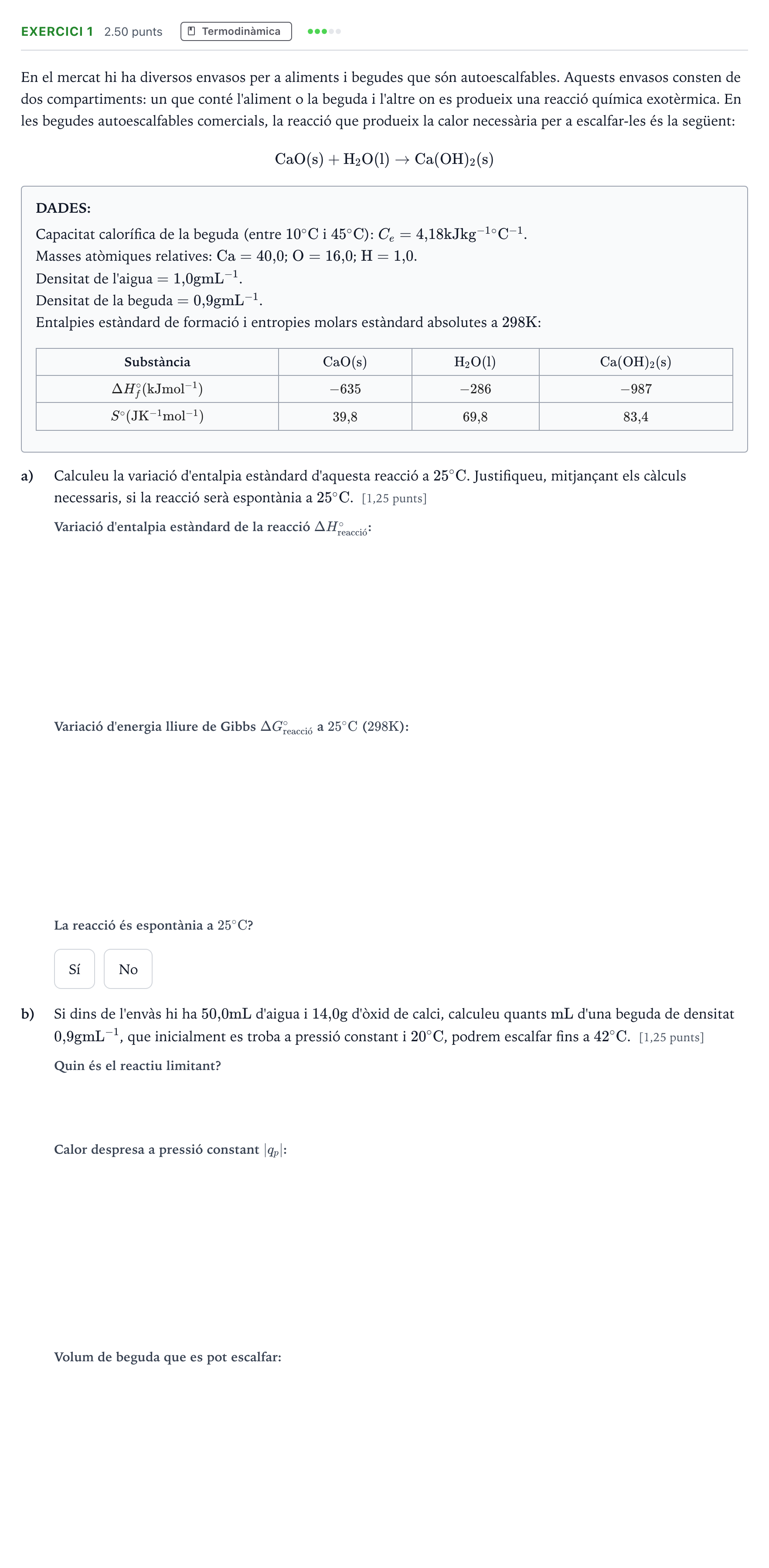 Enunciado: Problema 1 · Química Selectividad Cataluña Setembre Serie 3 2022
