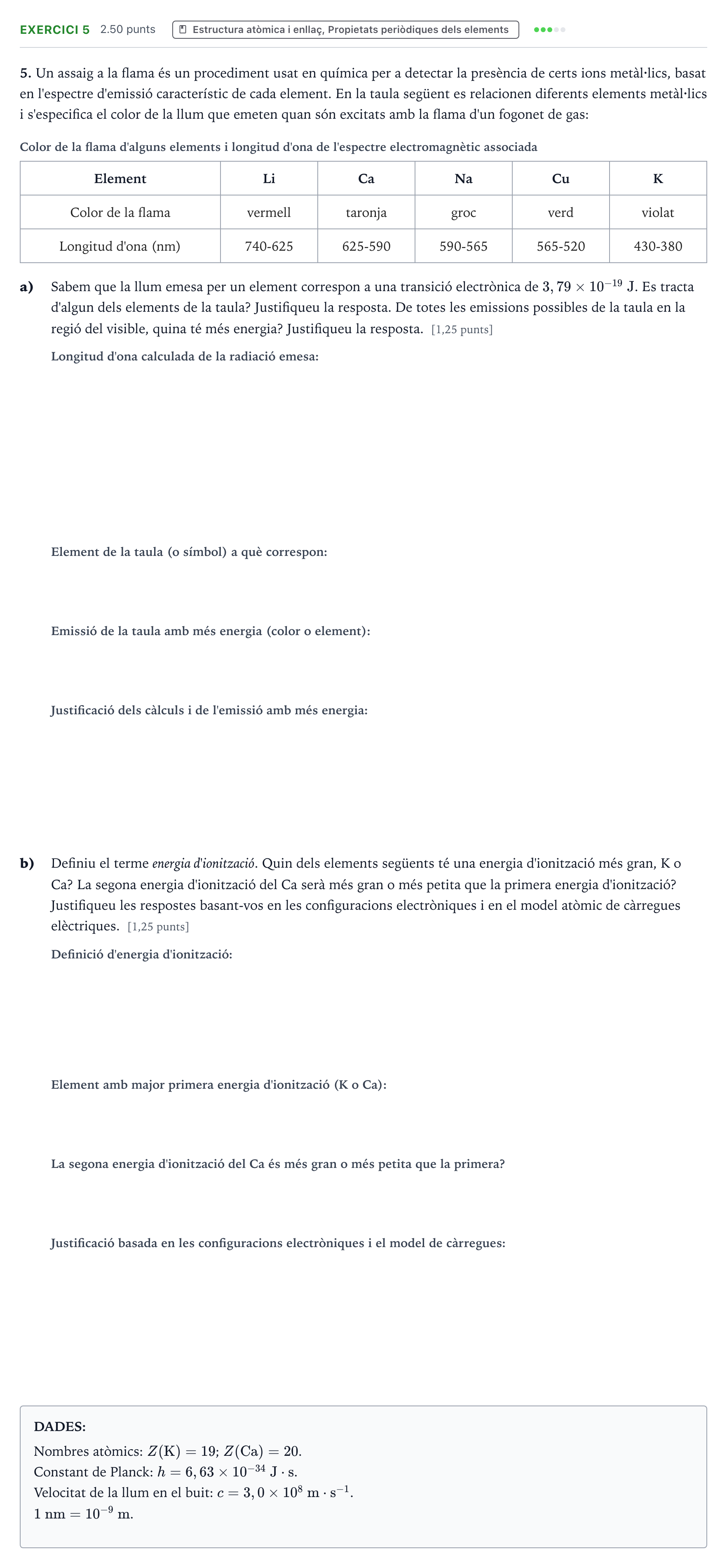 Enunciado: Problema 5 · Química Selectividad Cataluña Setembre Serie 3 2022