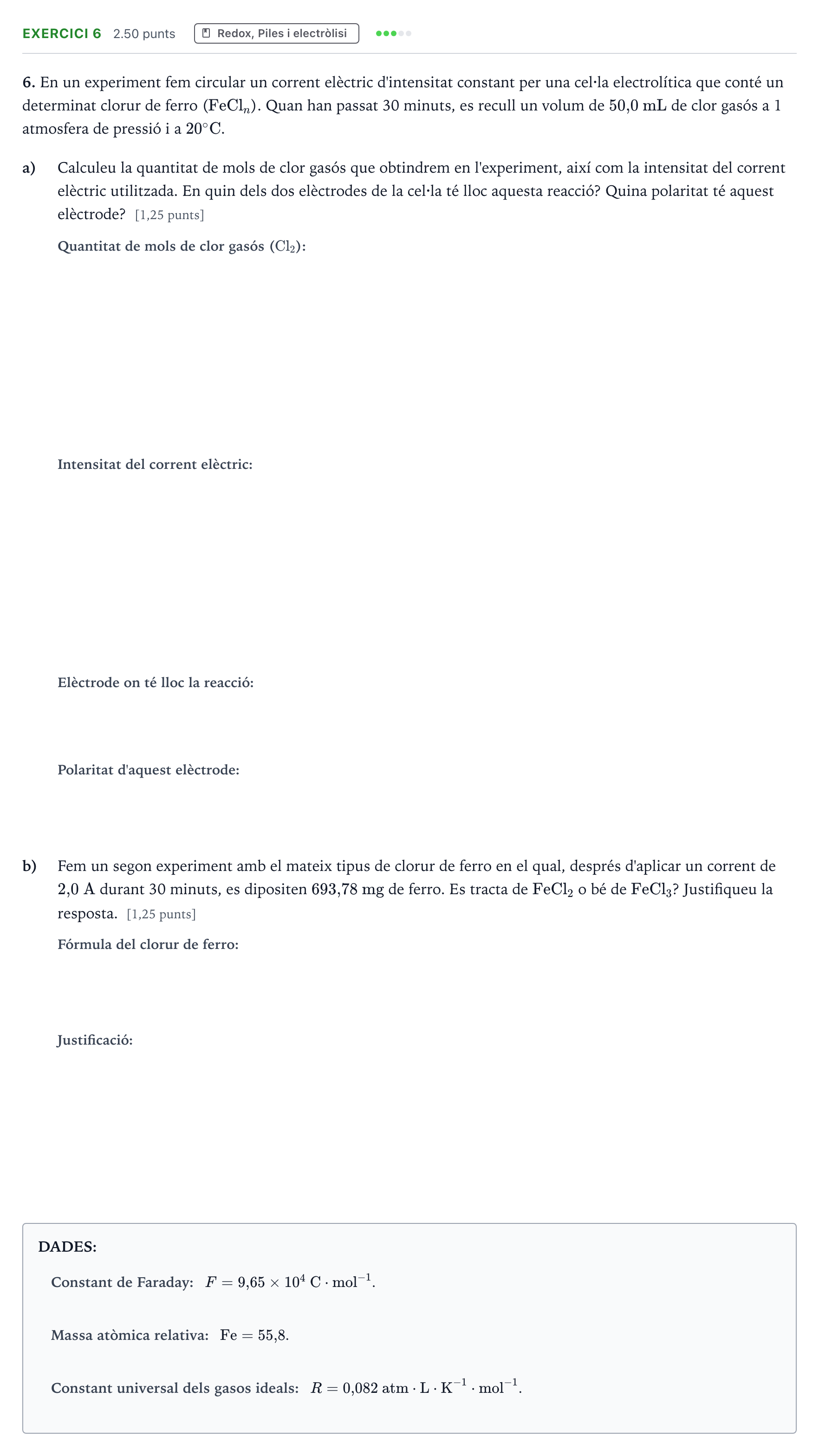 Enunciado: Problema 6 · Química Selectividad Cataluña Setembre Serie 3 2022