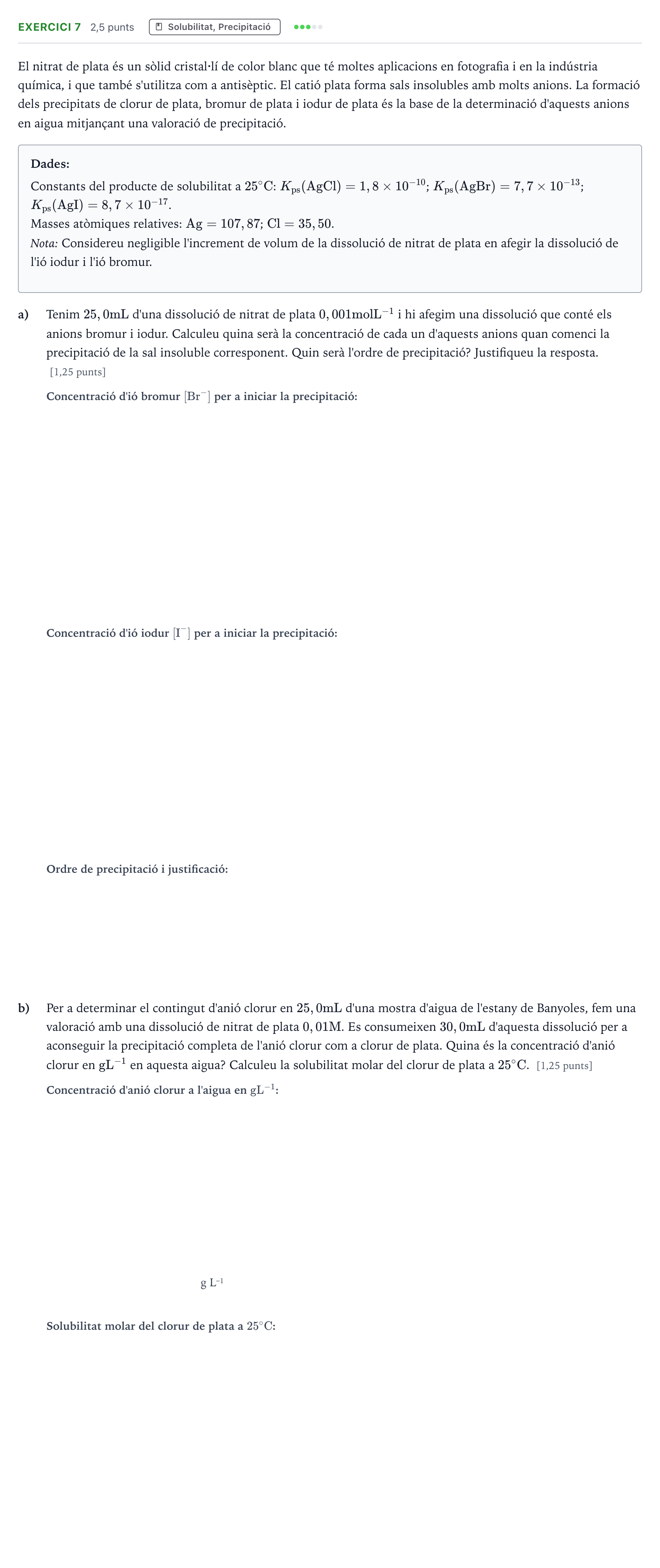Enunciado: Problema 7 · Química Selectividad Cataluña Setembre Serie 3 2022