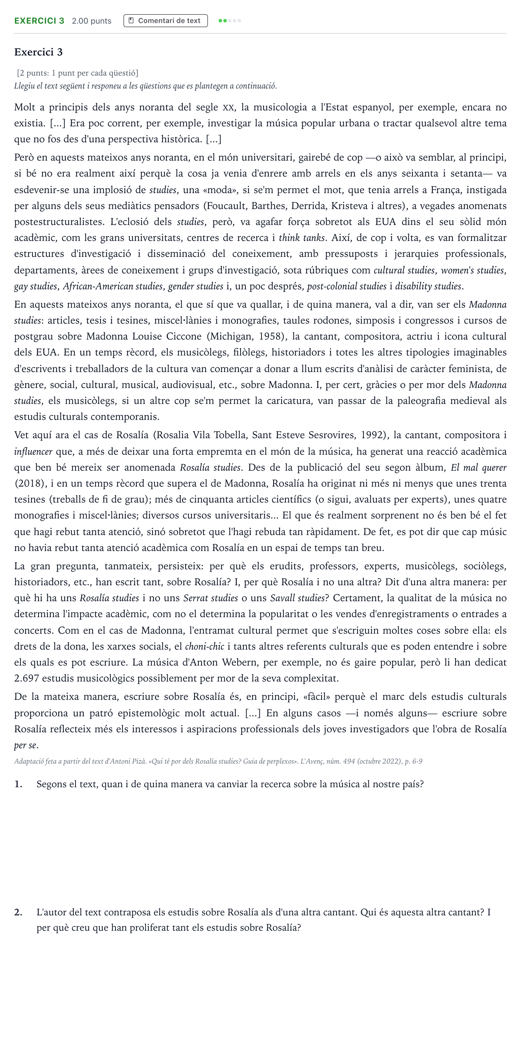 Enunciado: Exercici 3 · Análisis Musical Selectividad Cataluña Juny Serie 1 2023