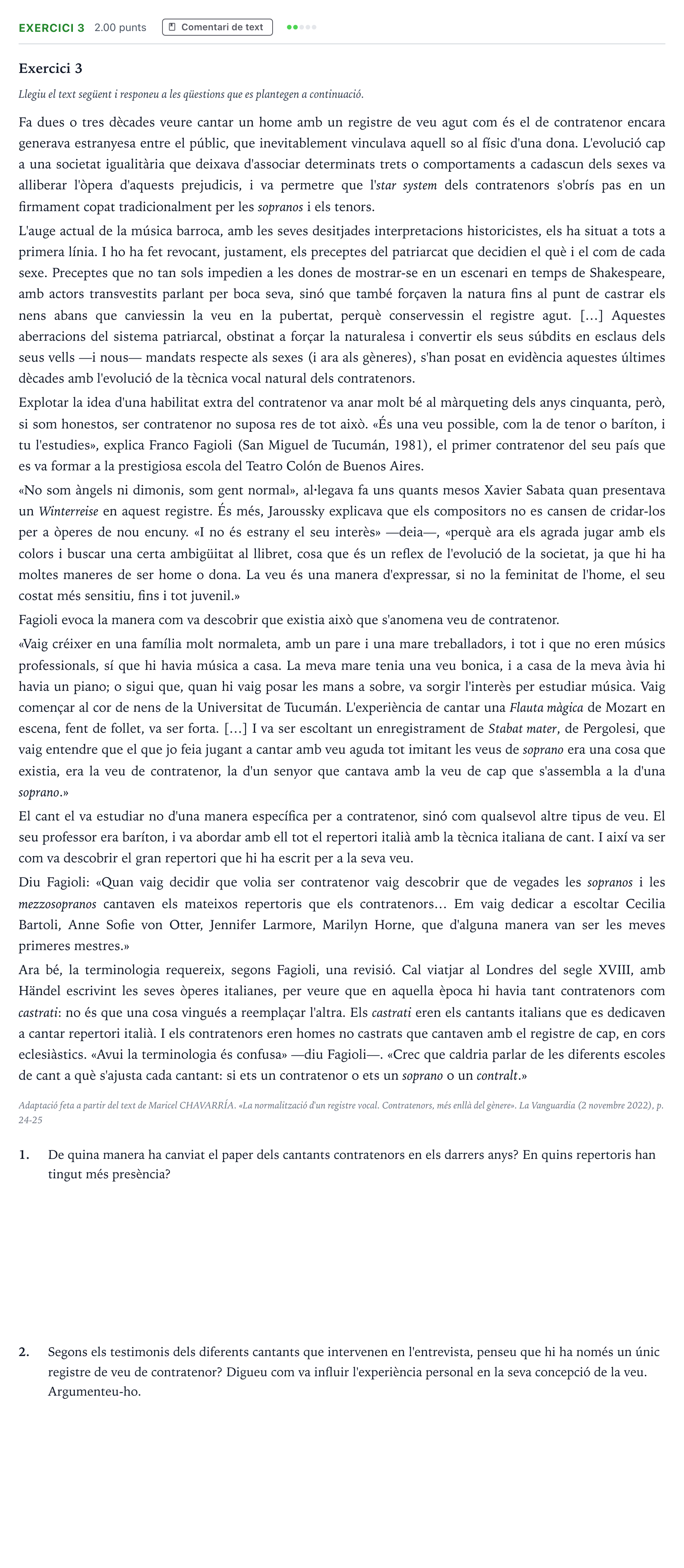 Enunciado: Exercici 3 · Análisis Musical Selectividad Cataluña Setembre Serie 2 2023