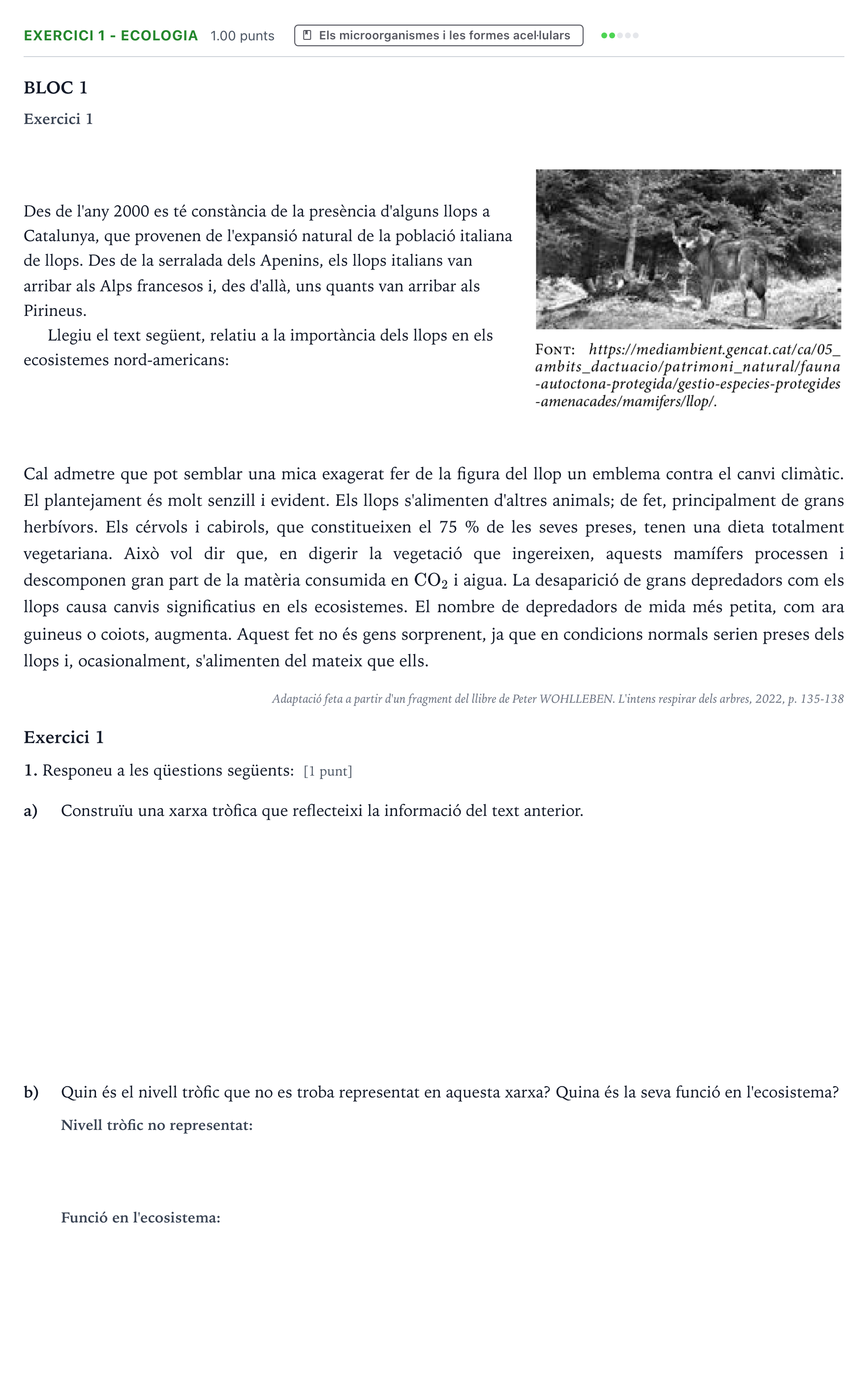 Enunciado: Exercici 1 - Ecologia · Biología Selectividad Cataluña Juny Serie 1 2023