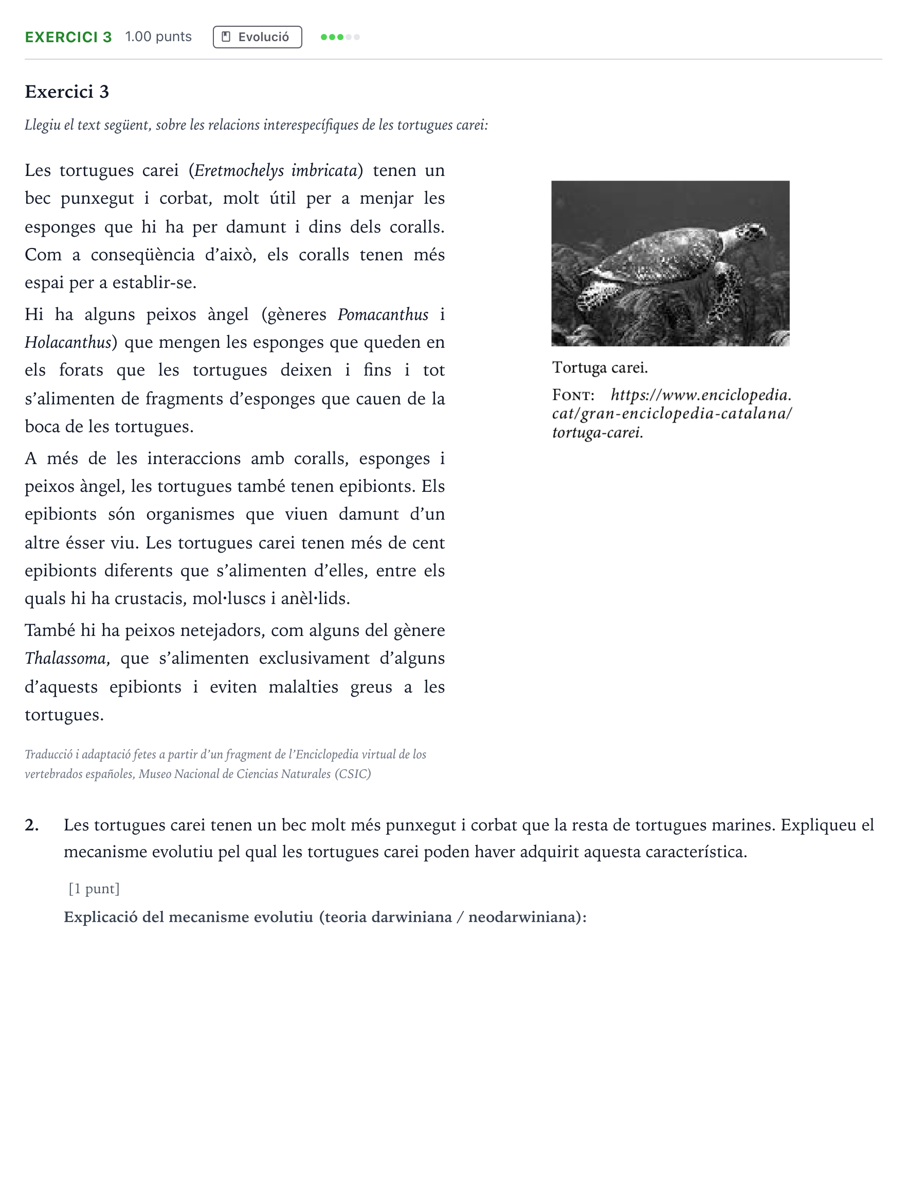 Enunciado: Exercici 3 - Evolució · Biología Selectividad Cataluña Juny Serie 1 2023