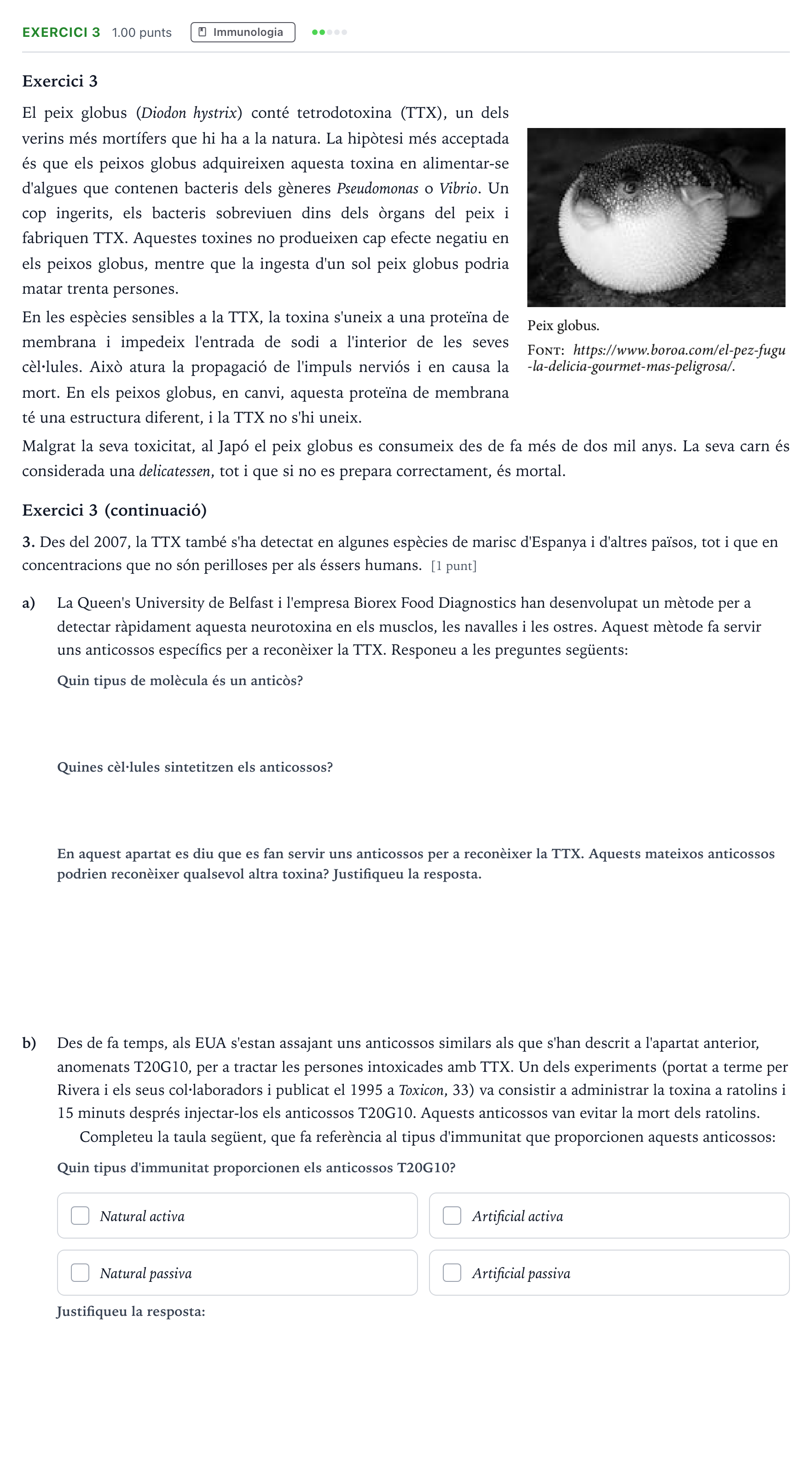 Enunciado: Exercici 3 - Immunologia · Biología Selectividad Cataluña Juny Serie 5 2023