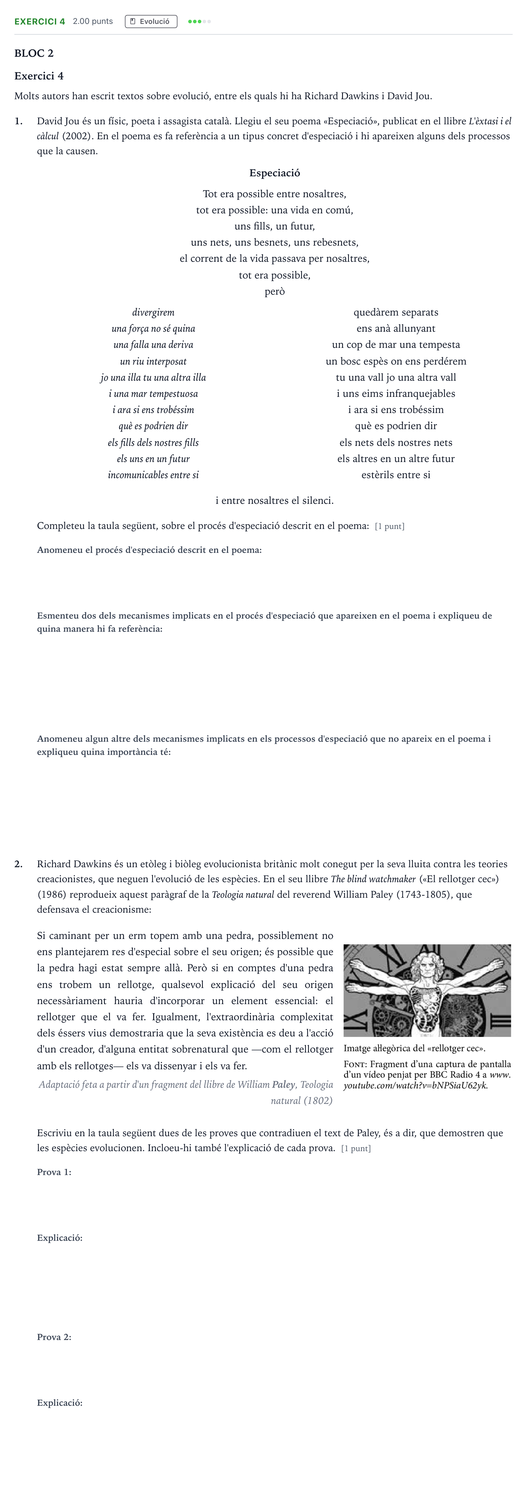 Enunciado: Exercici 4 · Biología Selectividad Cataluña Juny Serie 5 2023