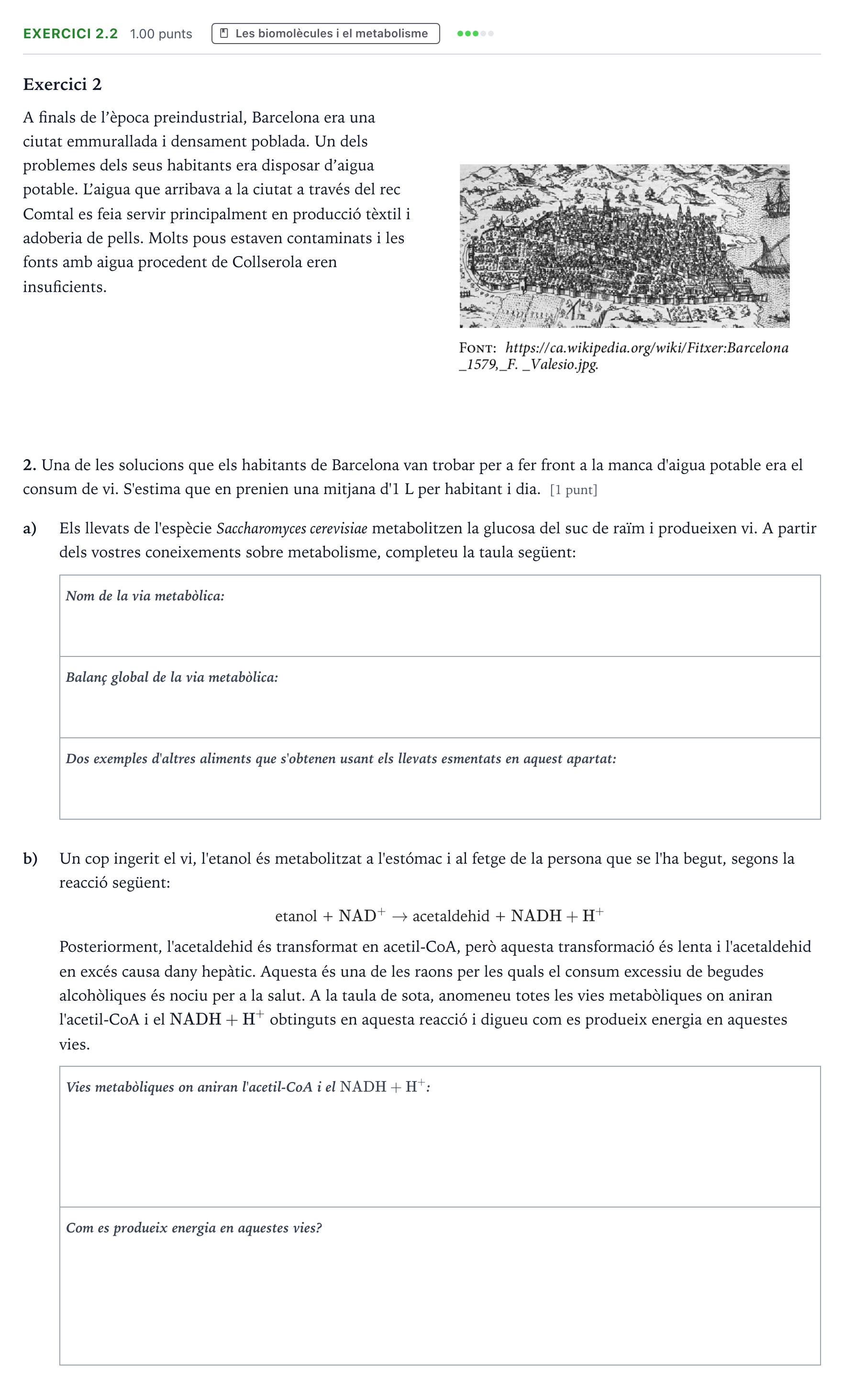 Enunciado: Exercici 2.2 - Les biomolècules i el metabolisme · Biología Selectividad Cataluña Setembre Serie 2 2023