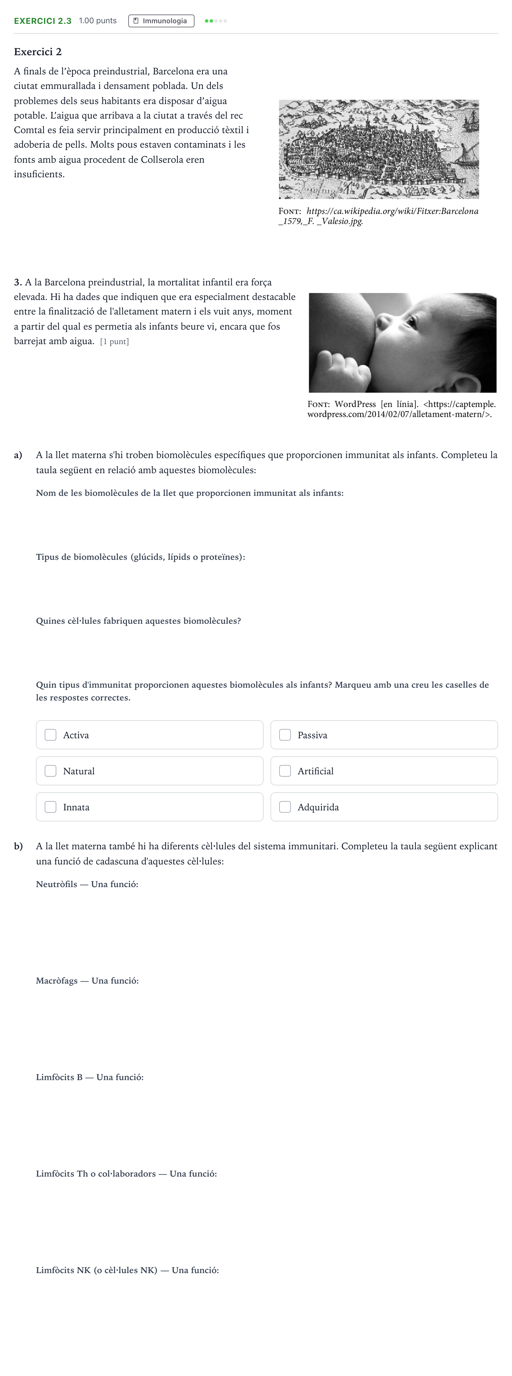 Enunciado: Exercici 2.3 - Immunologia · Biología Selectividad Cataluña Setembre Serie 2 2023