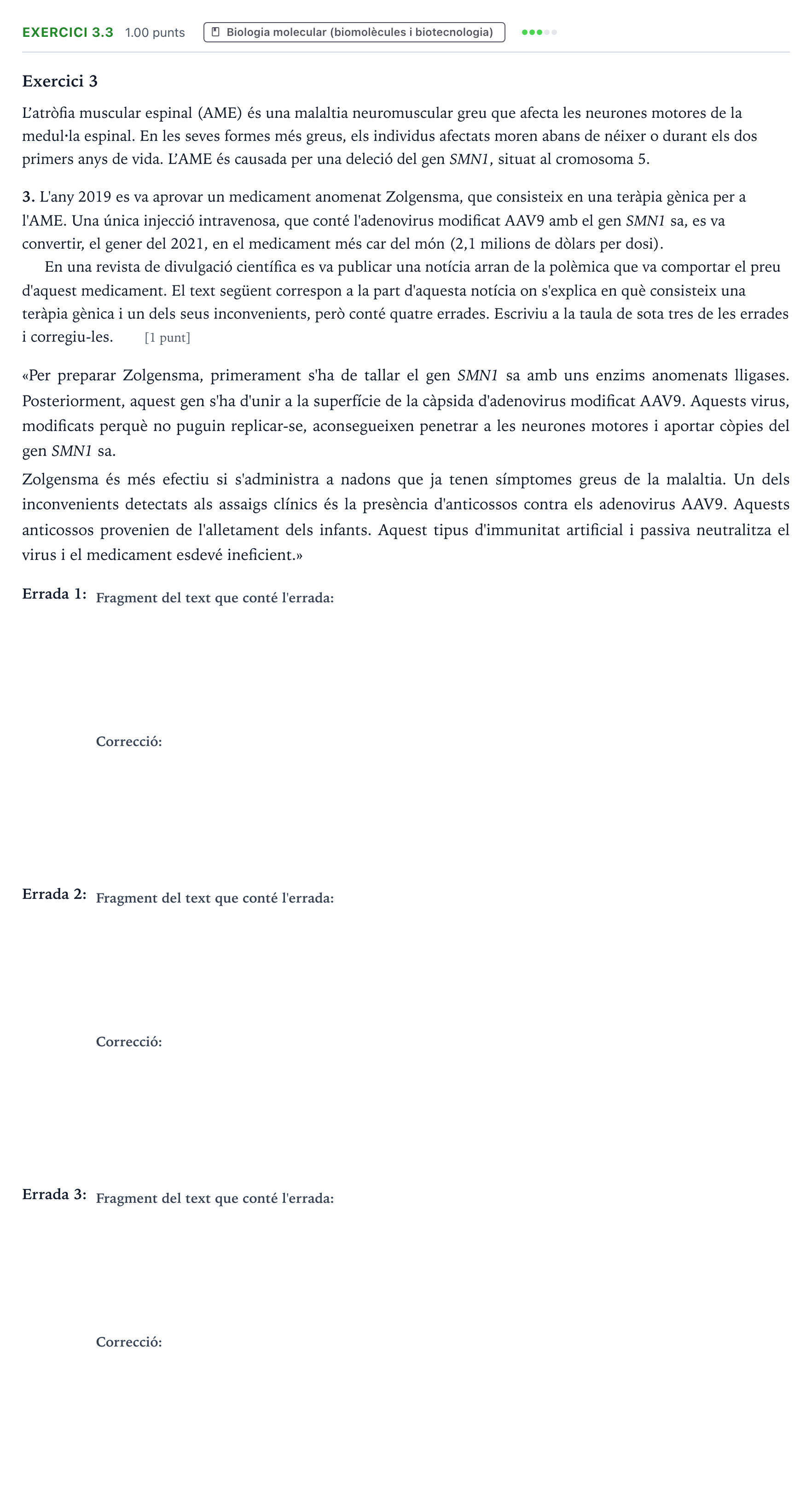 Enunciado: Exercici 3.3 - Biologia molecular · Biología Selectividad Cataluña Setembre Serie 2 2023