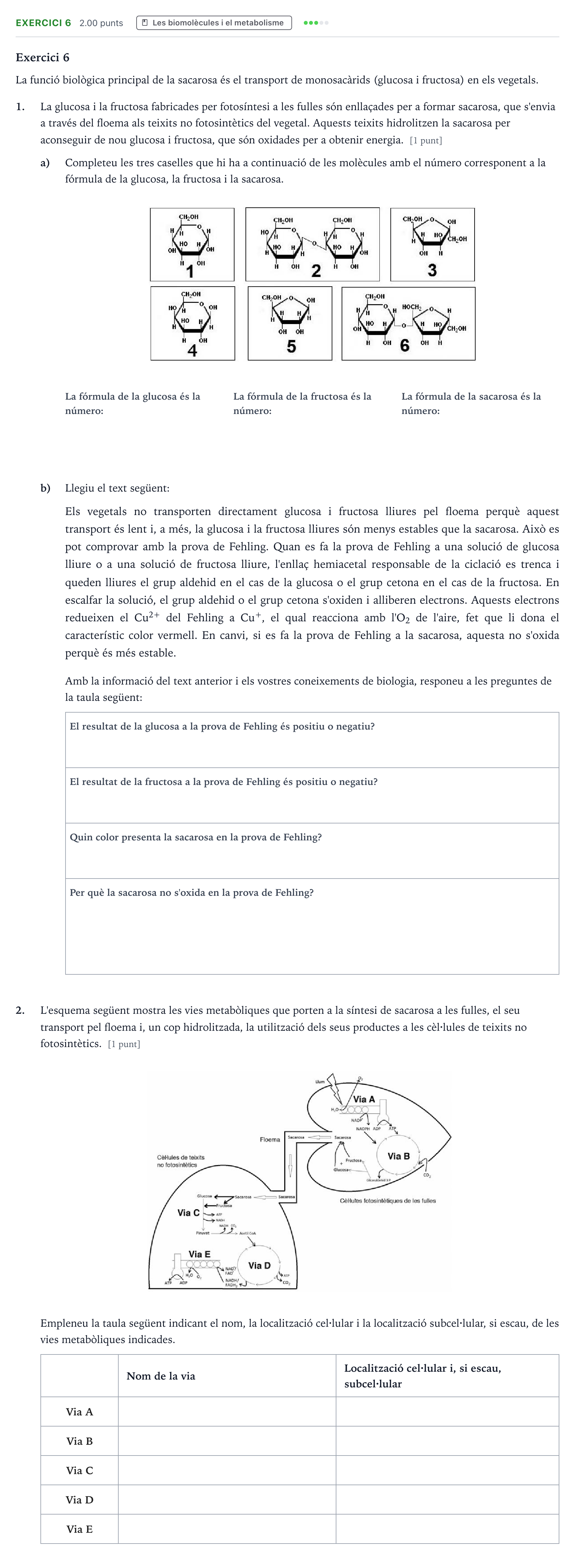 Enunciado: Exercici 6 · Biología Selectividad Cataluña Setembre Serie 2 2023