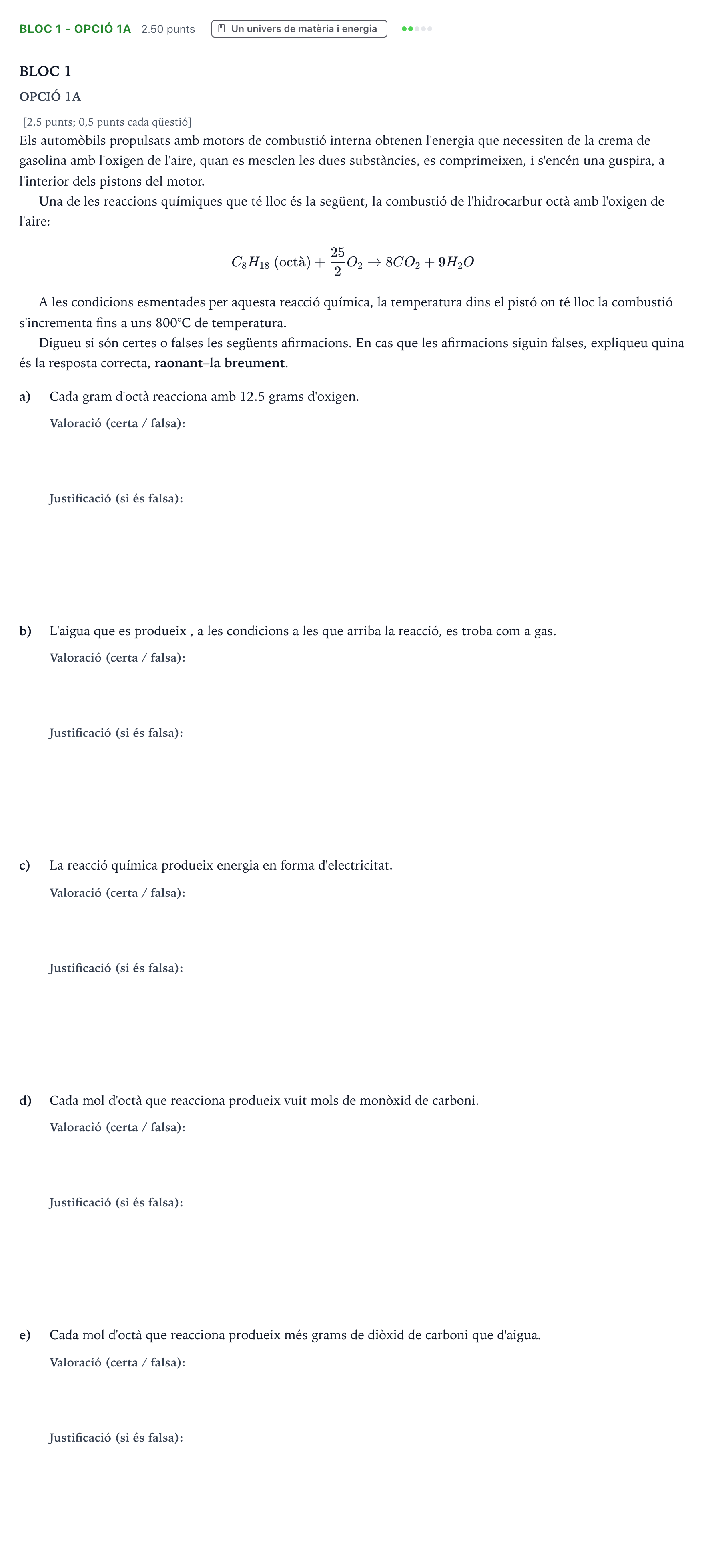 Enunciado: Ejercicio Bloc 1 - Opció 1A · Ciencias Generales Selectividad Cataluña Model 2023
