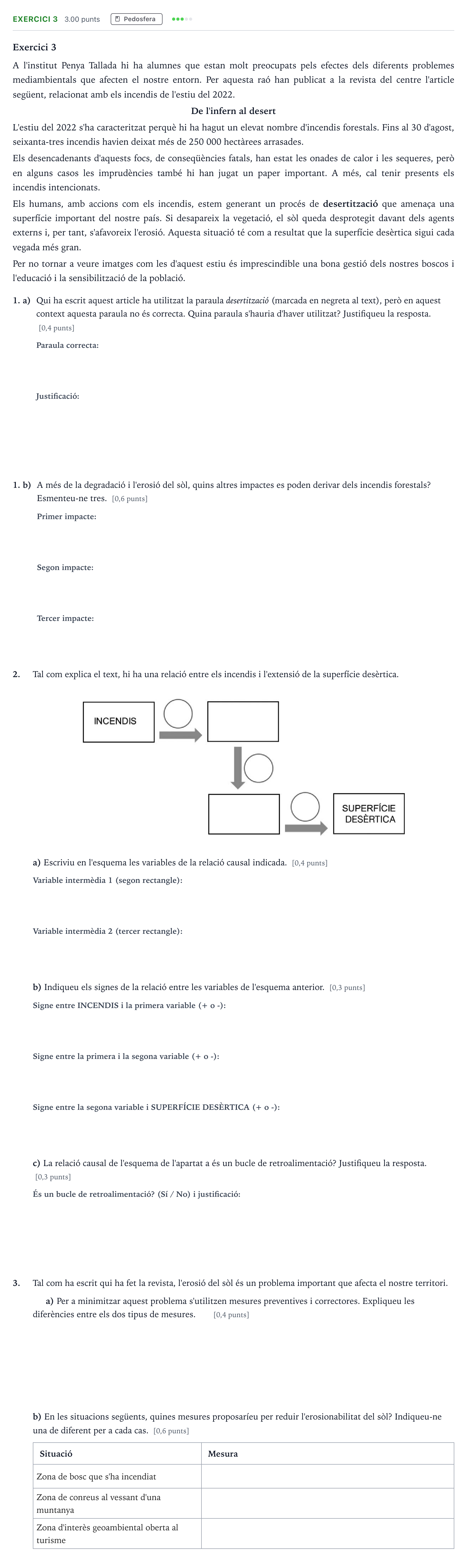 Enunciado: Exercici 3 · Ciencias de la Tierra y del Medio Ambiente Selectividad Cataluña Setembre Serie 2 2023