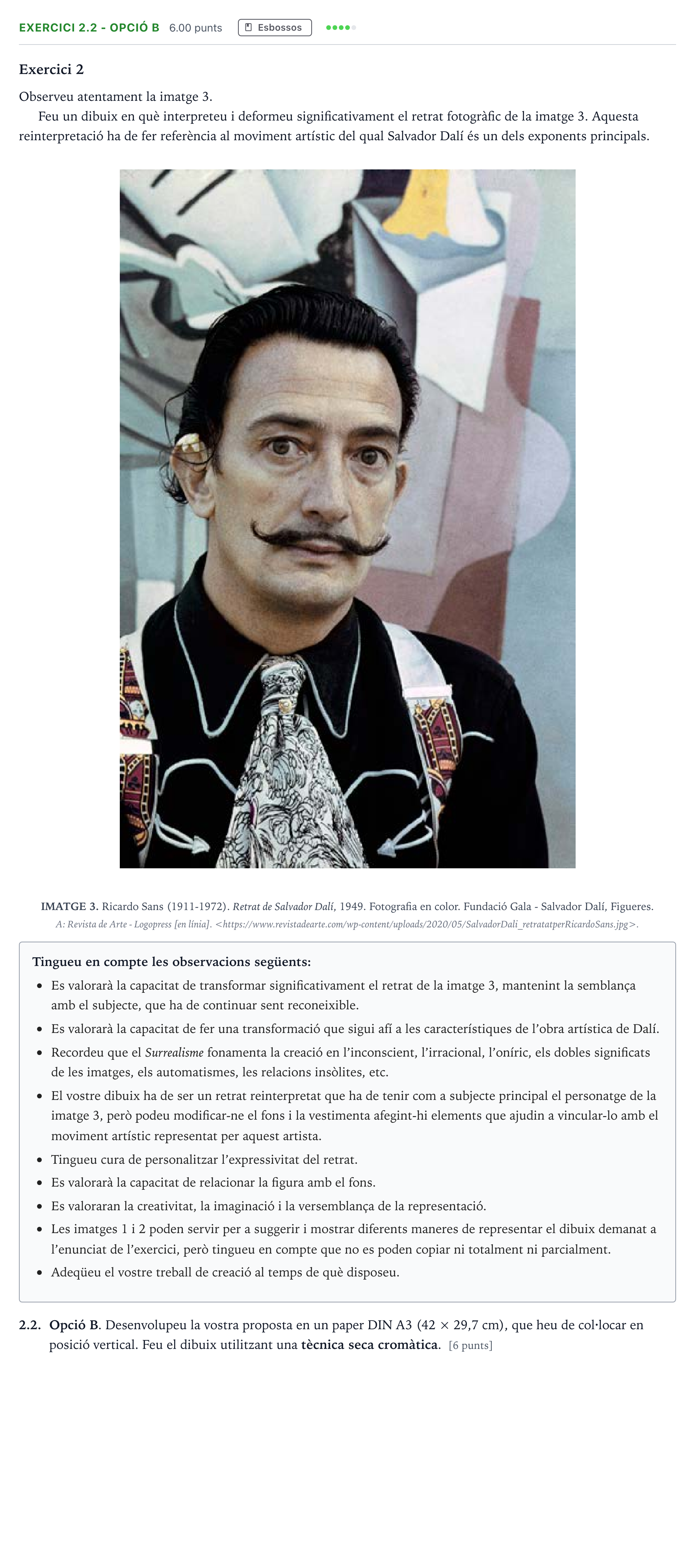 Enunciado: Exercici 2.2 - Opció B · Dibujo Artístico Selectividad Cataluña Juny Serie 1 2023
