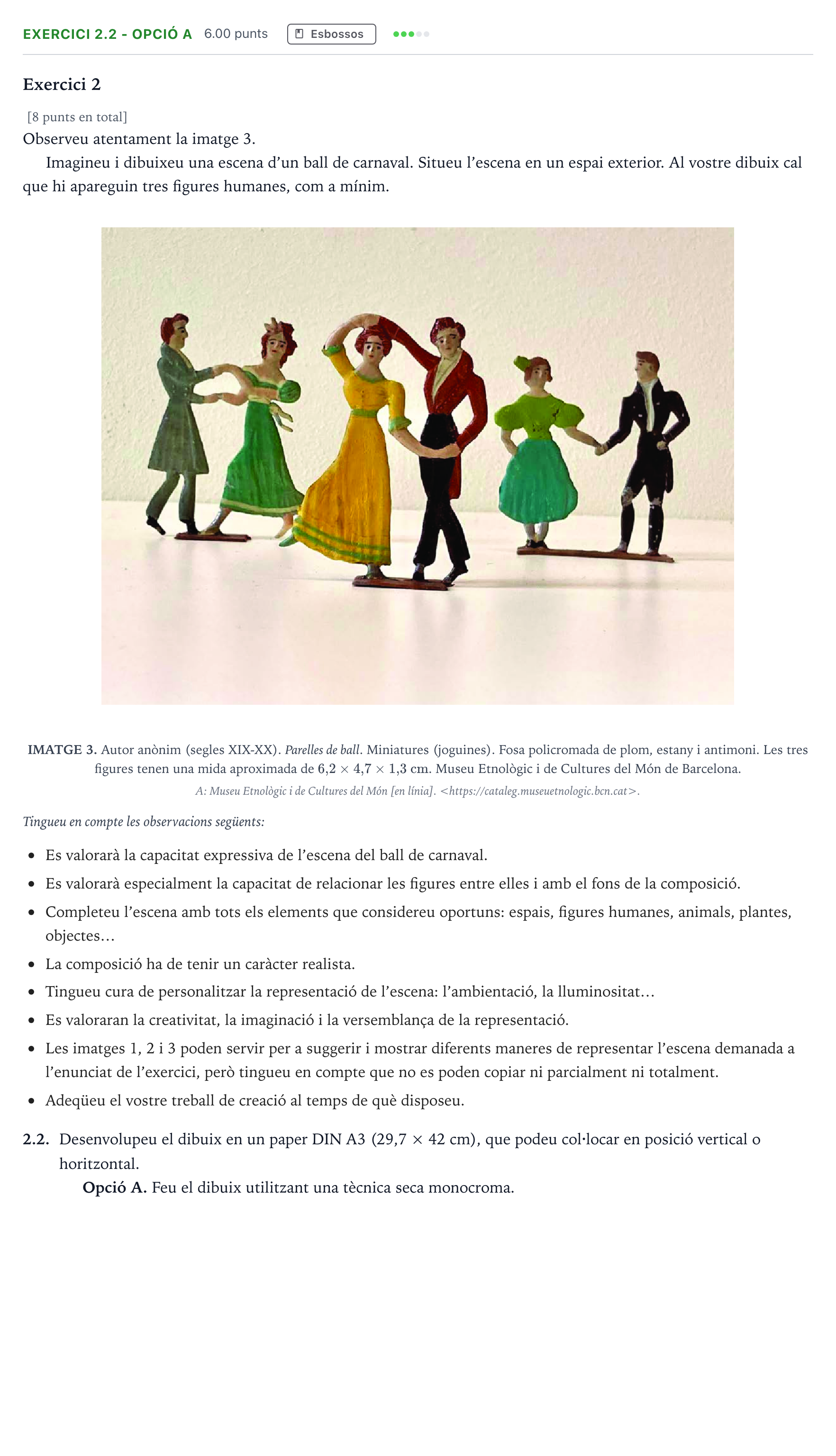 Enunciado: Exercici 2.2 - Opció A · Dibujo Artístico Selectividad Cataluña Setembre Serie 2 2023