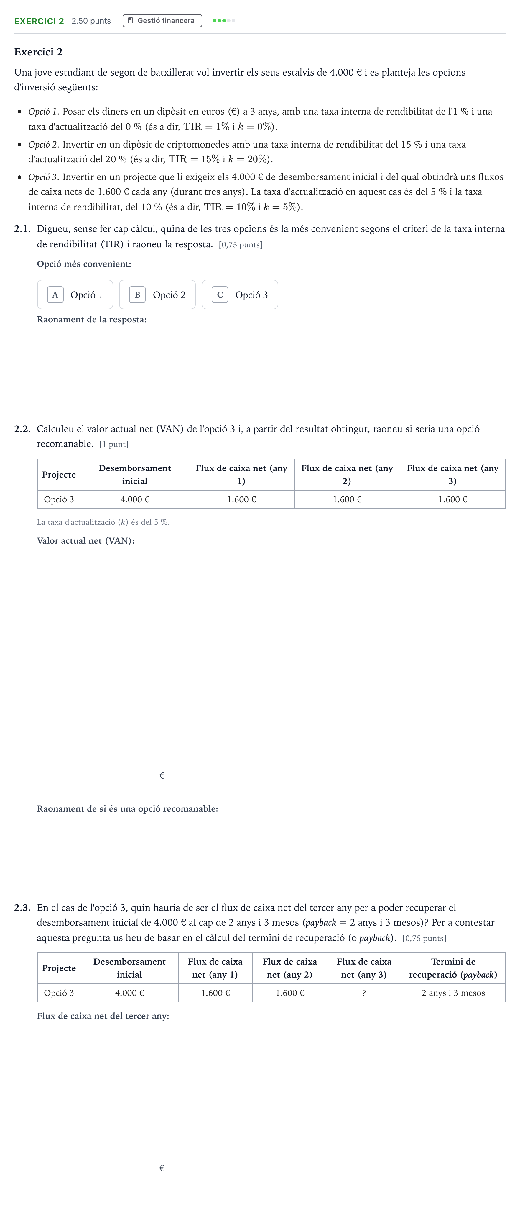 Enunciado: Exercici 2 · Economía de la Empresa Selectividad Cataluña Juny Serie 1 2023