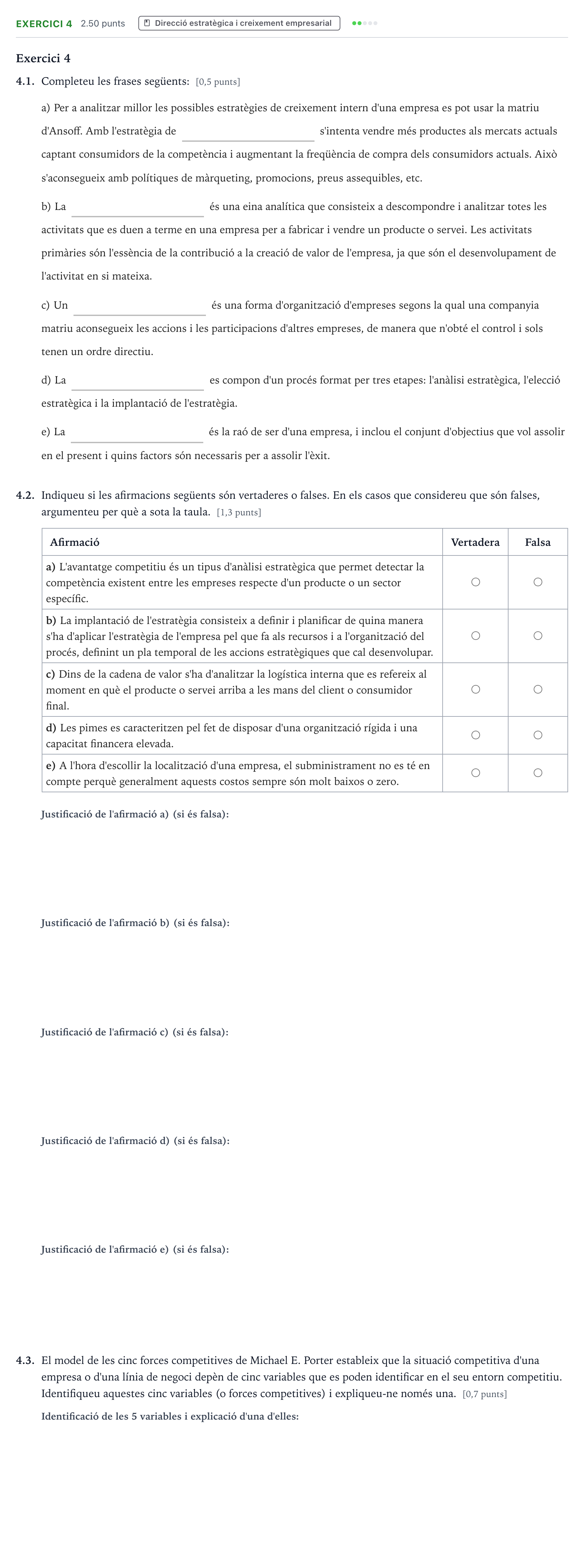 Enunciado: Exercici 4 · Economía de la Empresa Selectividad Cataluña Juny Serie 1 2023