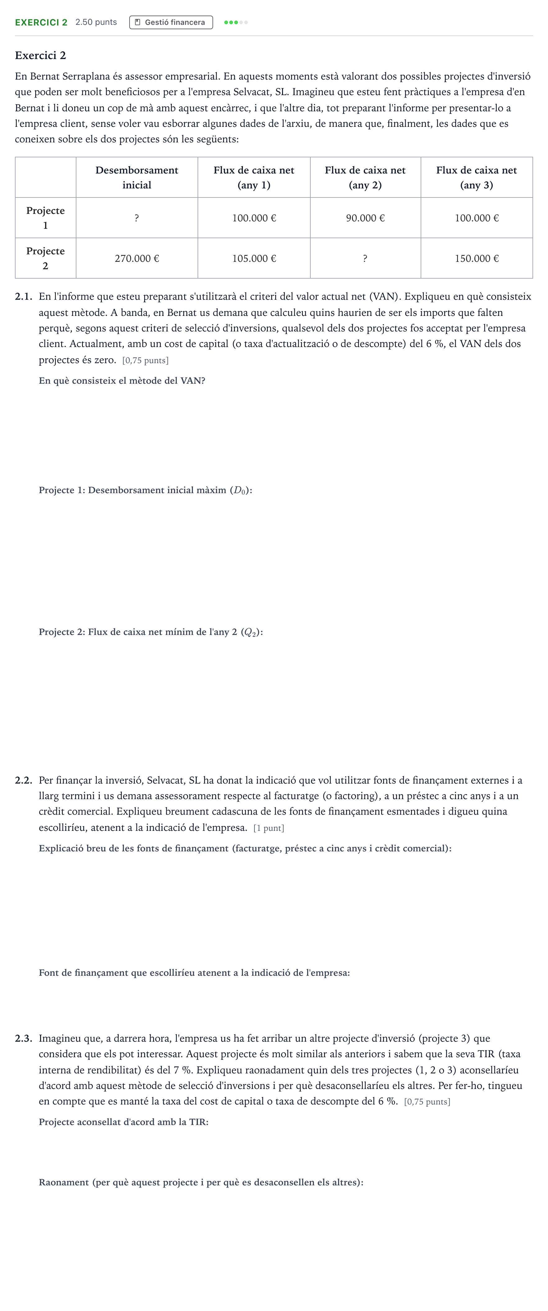 Enunciado: Exercici 2 · Economía de la Empresa Selectividad Cataluña Juny Serie 5 2023