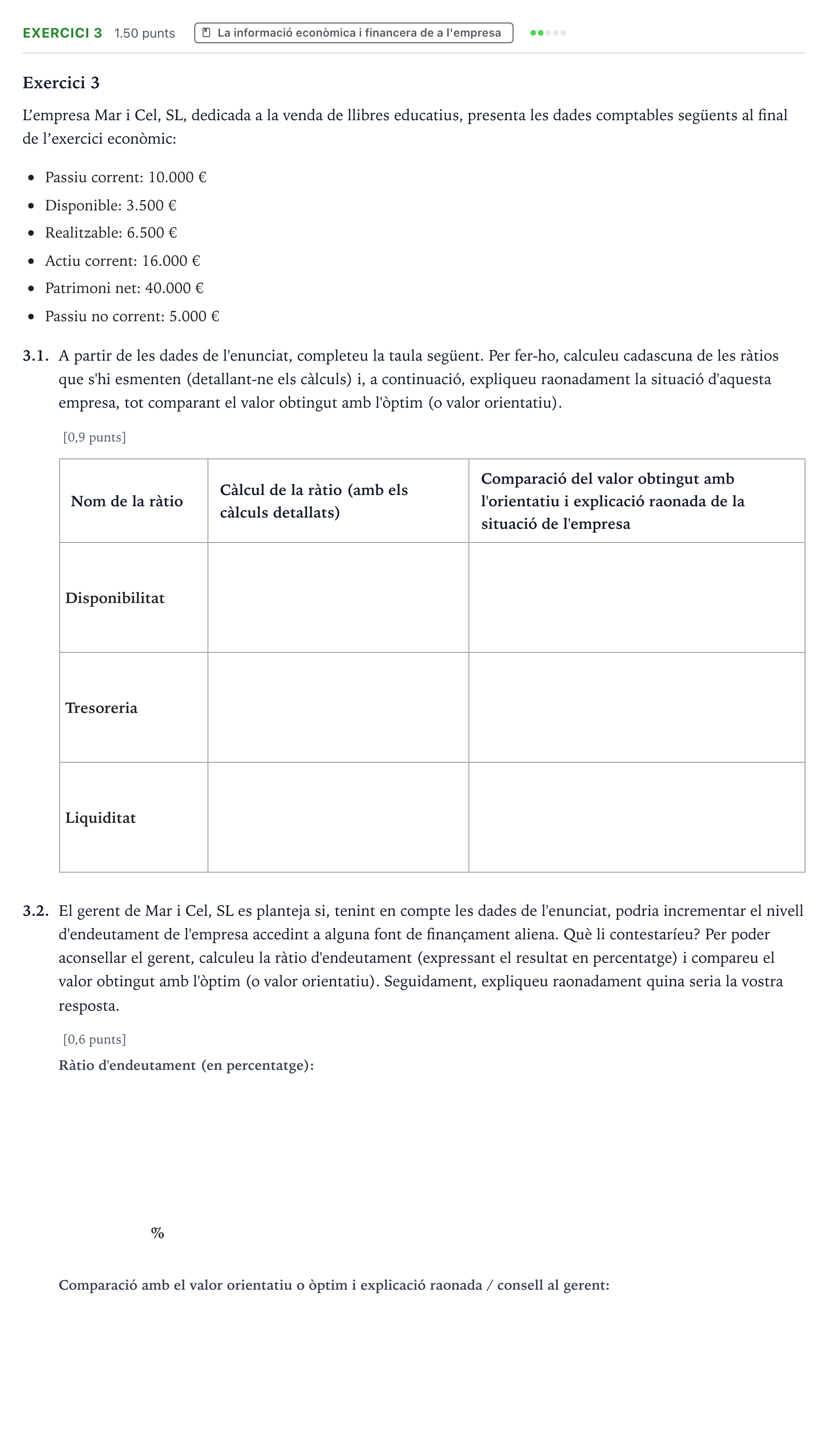Enunciado: Exercici 3 - La informació econòmica i financera… · Economía de la Empresa Selectividad Cataluña Juny Serie 5 2023
