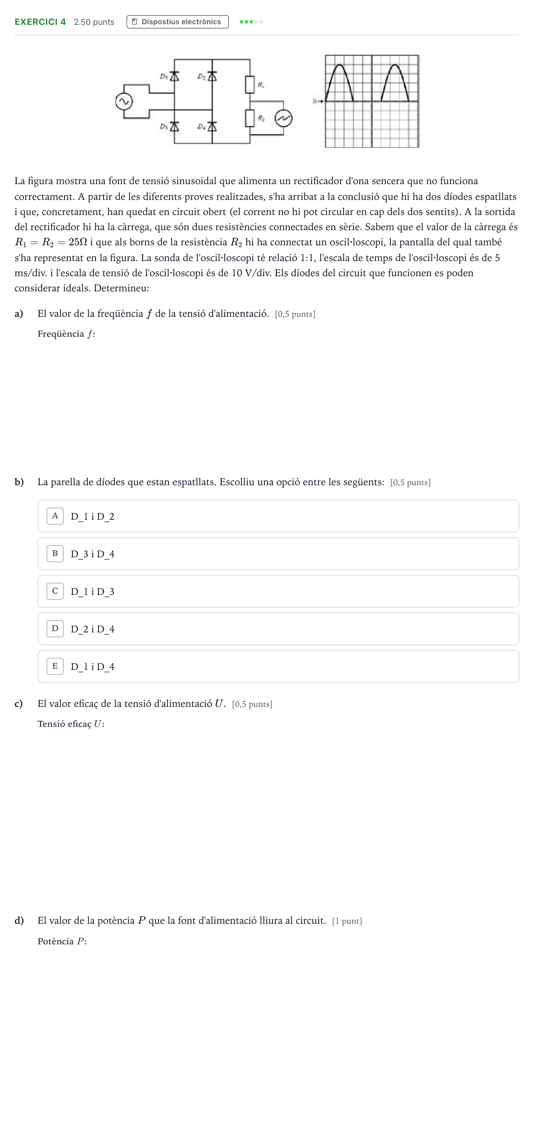 Enunciado: Exercici 4 · Electrotecnia Selectividad Cataluña Juny Serie 1 2023