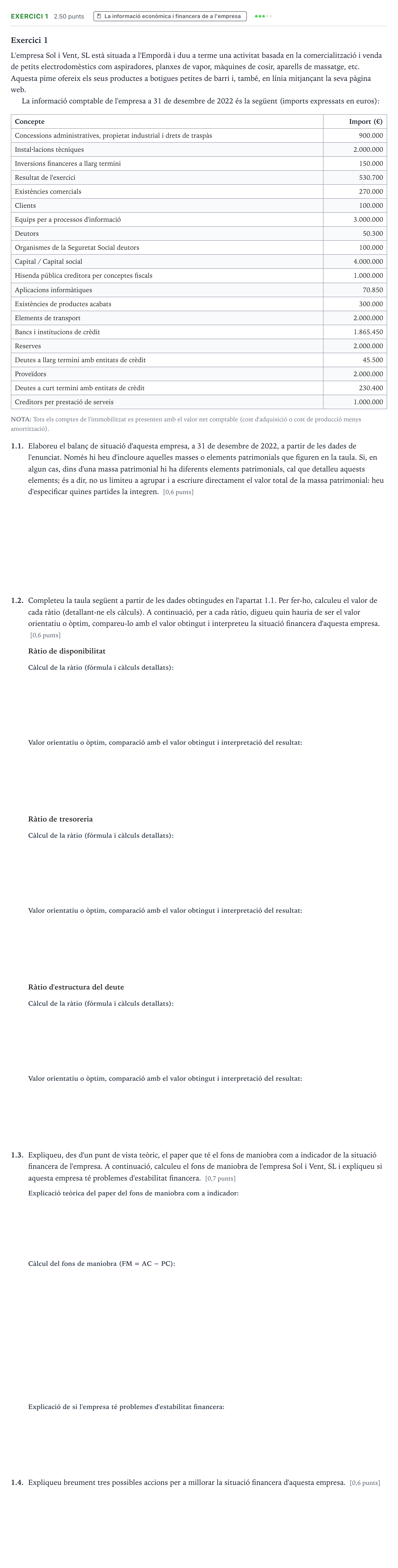 Enunciado: Exercici 1 · Economía de la Empresa Selectividad Cataluña Setembre Serie 2 2023