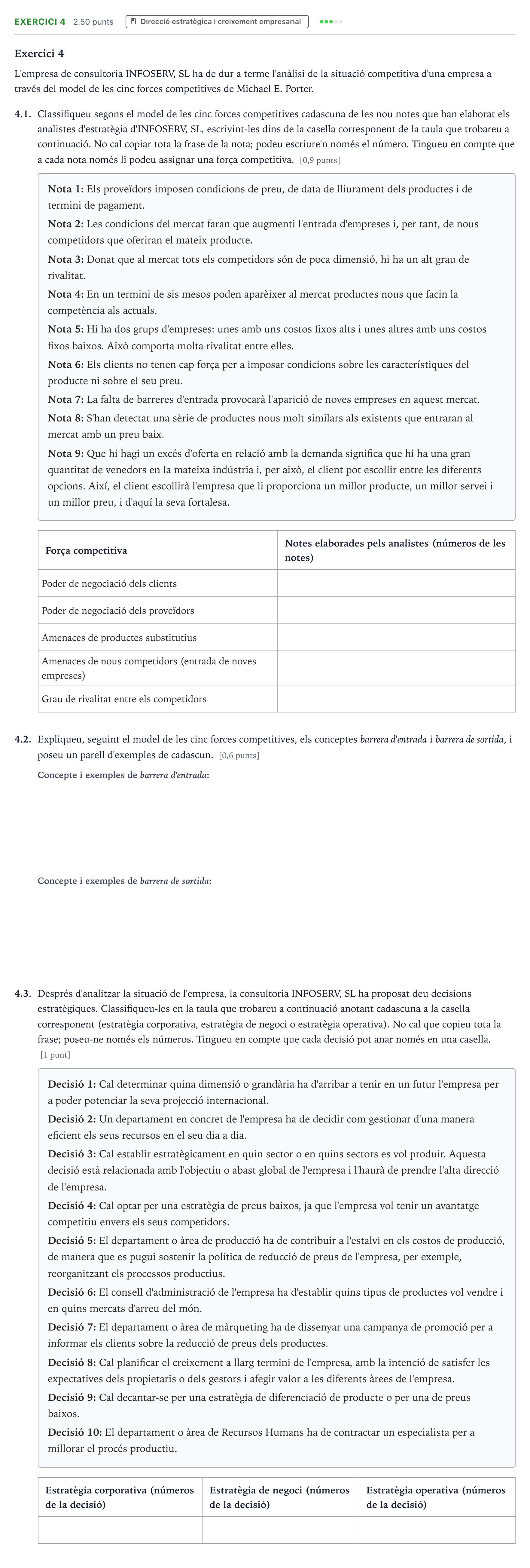 Enunciado: Exercici 4 · Economía de la Empresa Selectividad Cataluña Setembre Serie 2 2023