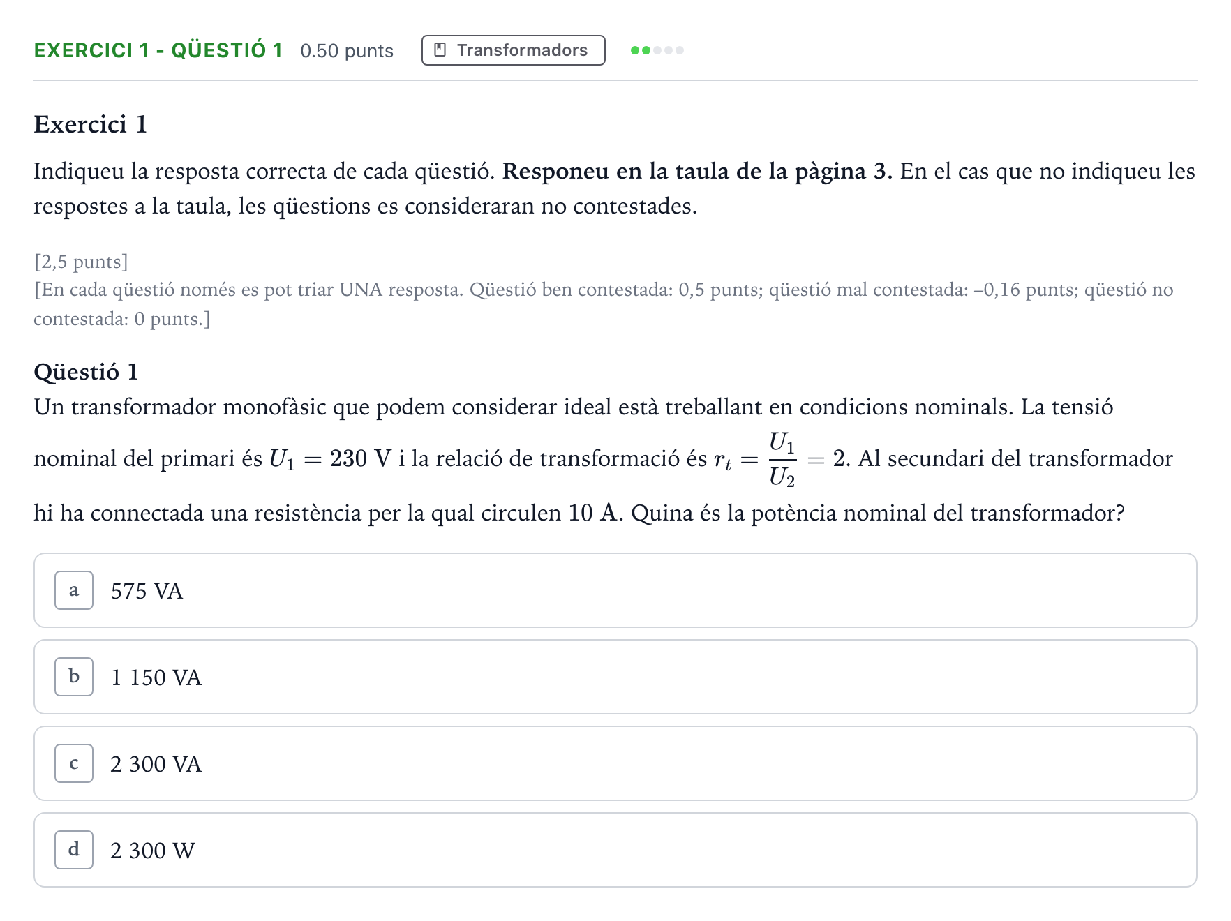 Enunciado: Exercici 1 - Qüestió 1 · Electrotecnia Selectividad Cataluña Setembre Serie 2 2023