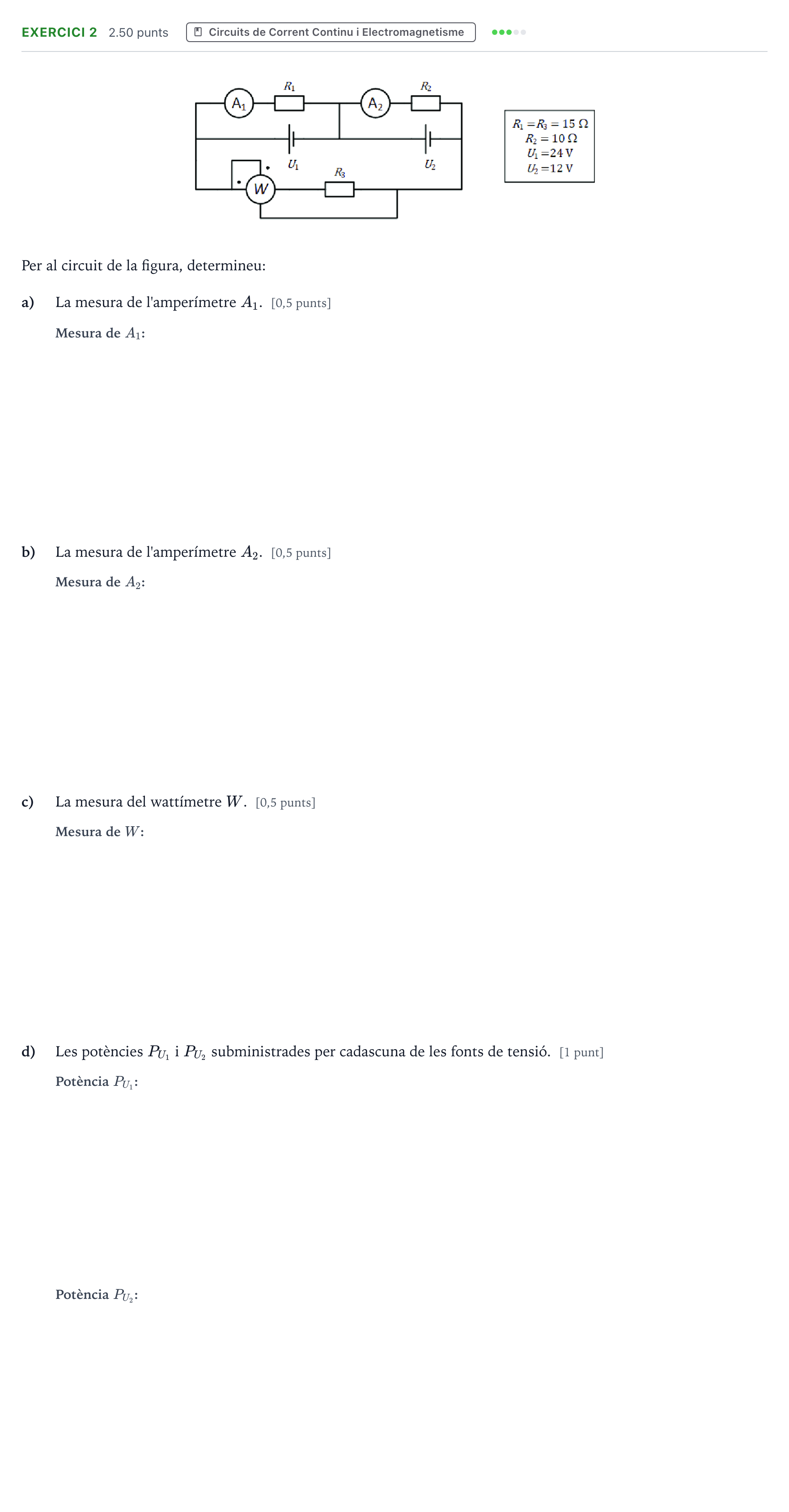 Enunciado: Exercici 2 · Electrotecnia Selectividad Cataluña Setembre Serie 2 2023