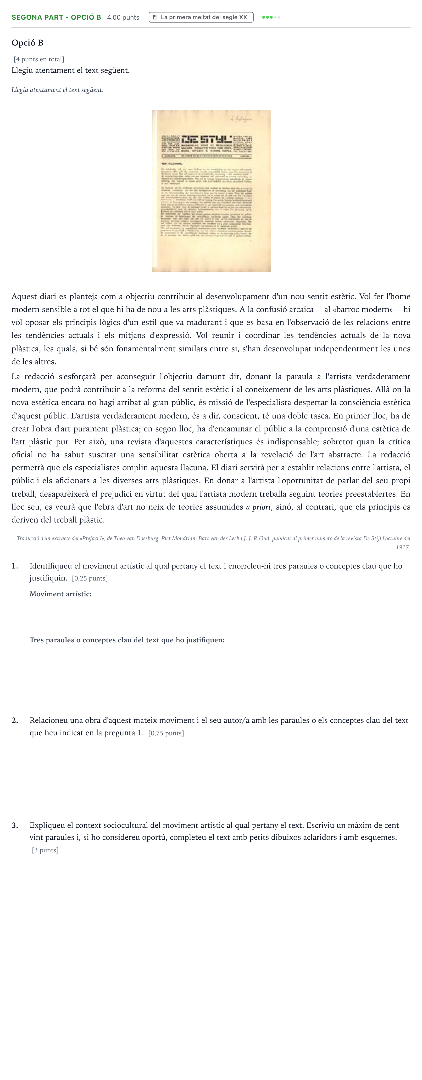Enunciado: Ejercicio Segona part - Opció B · Fundamentos Artísticos Selectividad Cataluña Juny Serie 1 2023