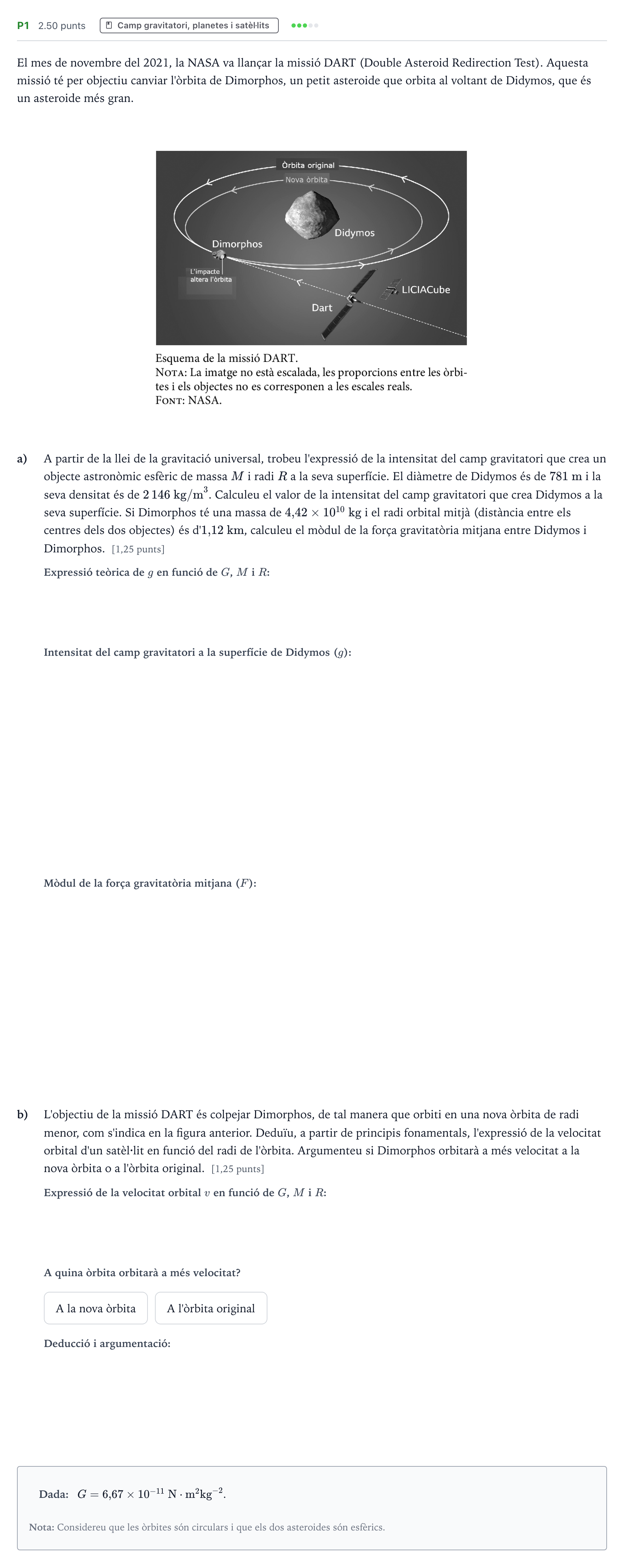 Enunciado: Ejercicio P1 · Física Selectividad Cataluña Setembre Serie 2 2023