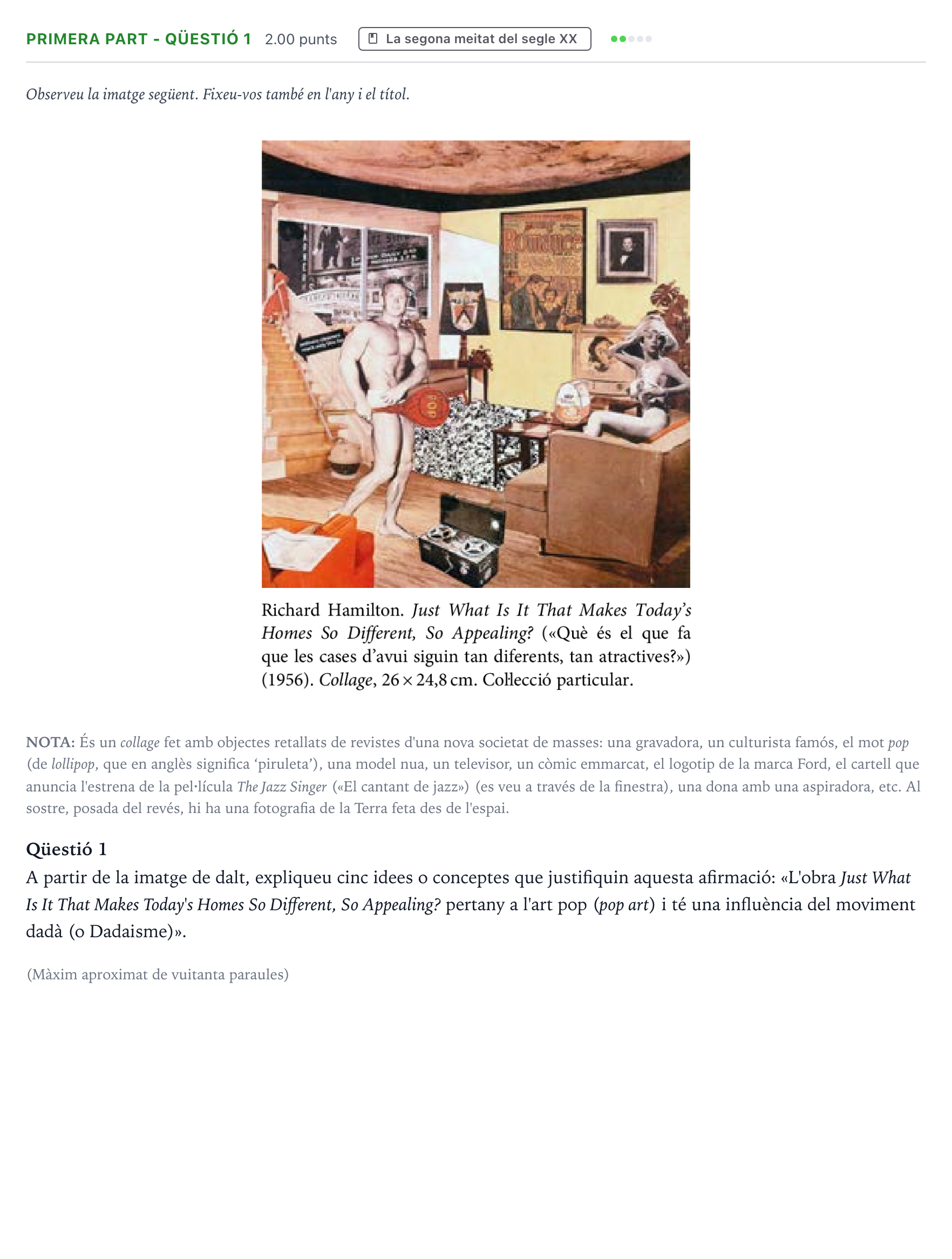 Enunciado: Ejercicio Primera part - Qüestió 1 · Fundamentos Artísticos Selectividad Cataluña Juny Serie 5 2023