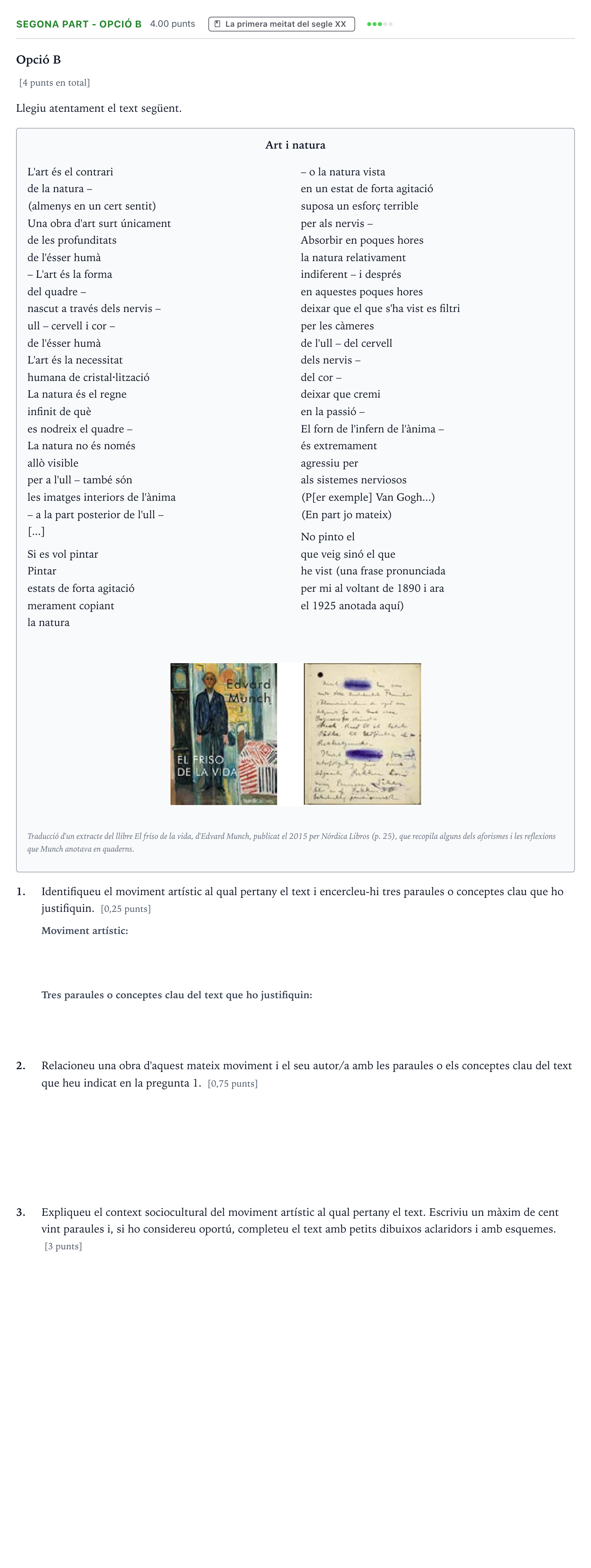 Enunciado: Ejercicio Segona part - Opció B · Fundamentos Artísticos Selectividad Cataluña Juny Serie 5 2023
