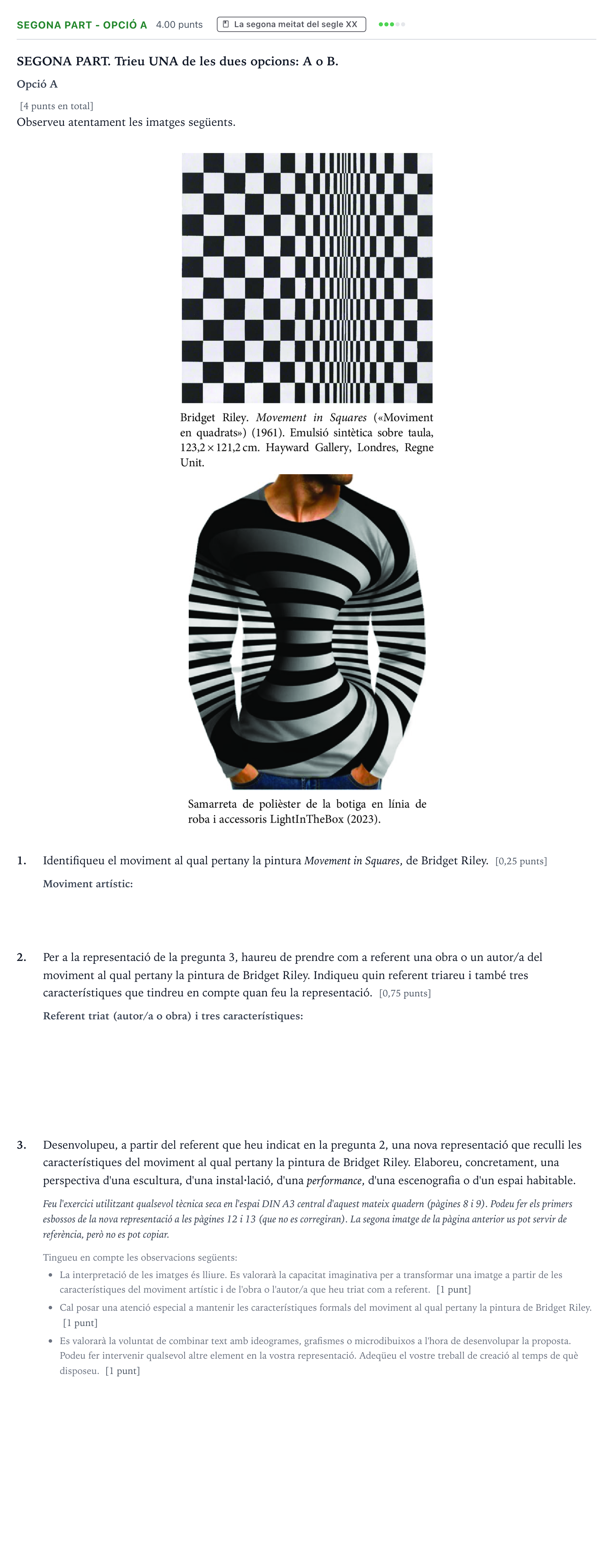 Enunciado: Ejercicio Segona part - Opció A · Fundamentos Artísticos Selectividad Cataluña Setembre Serie 2 2023