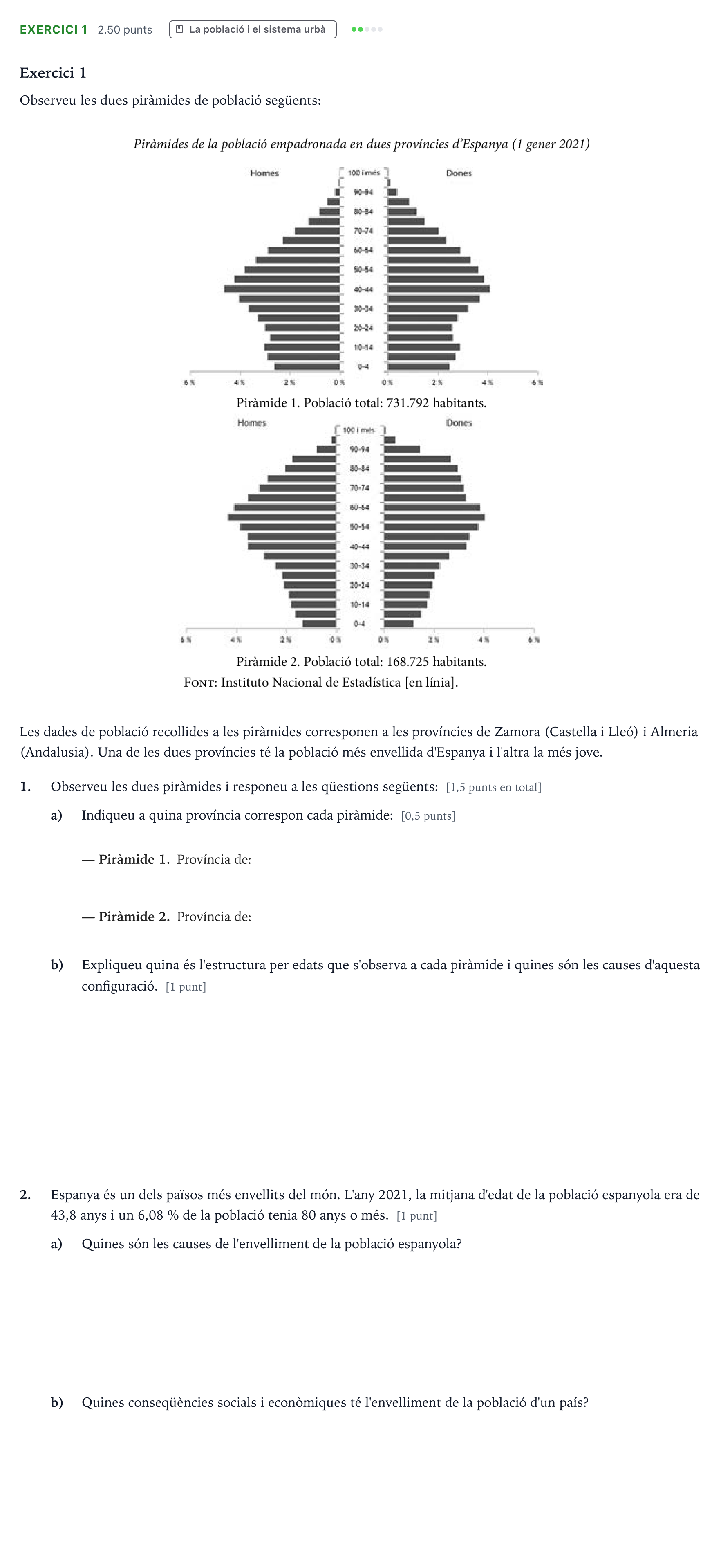 Enunciado: Exercici 1 · Geografía Selectividad Cataluña Juny Serie 1 2023