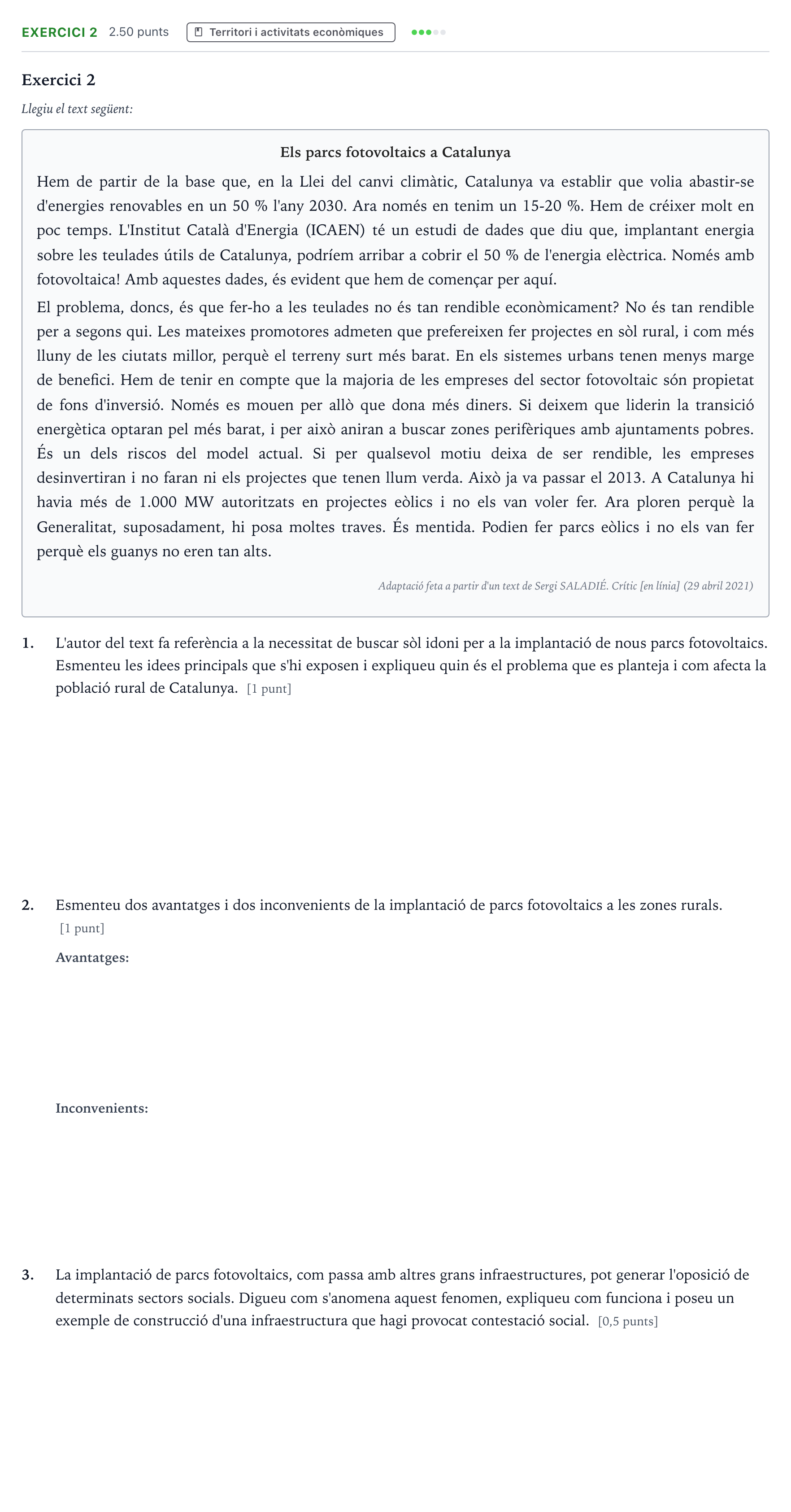 Enunciado: Exercici 2 · Geografía Selectividad Cataluña Juny Serie 1 2023