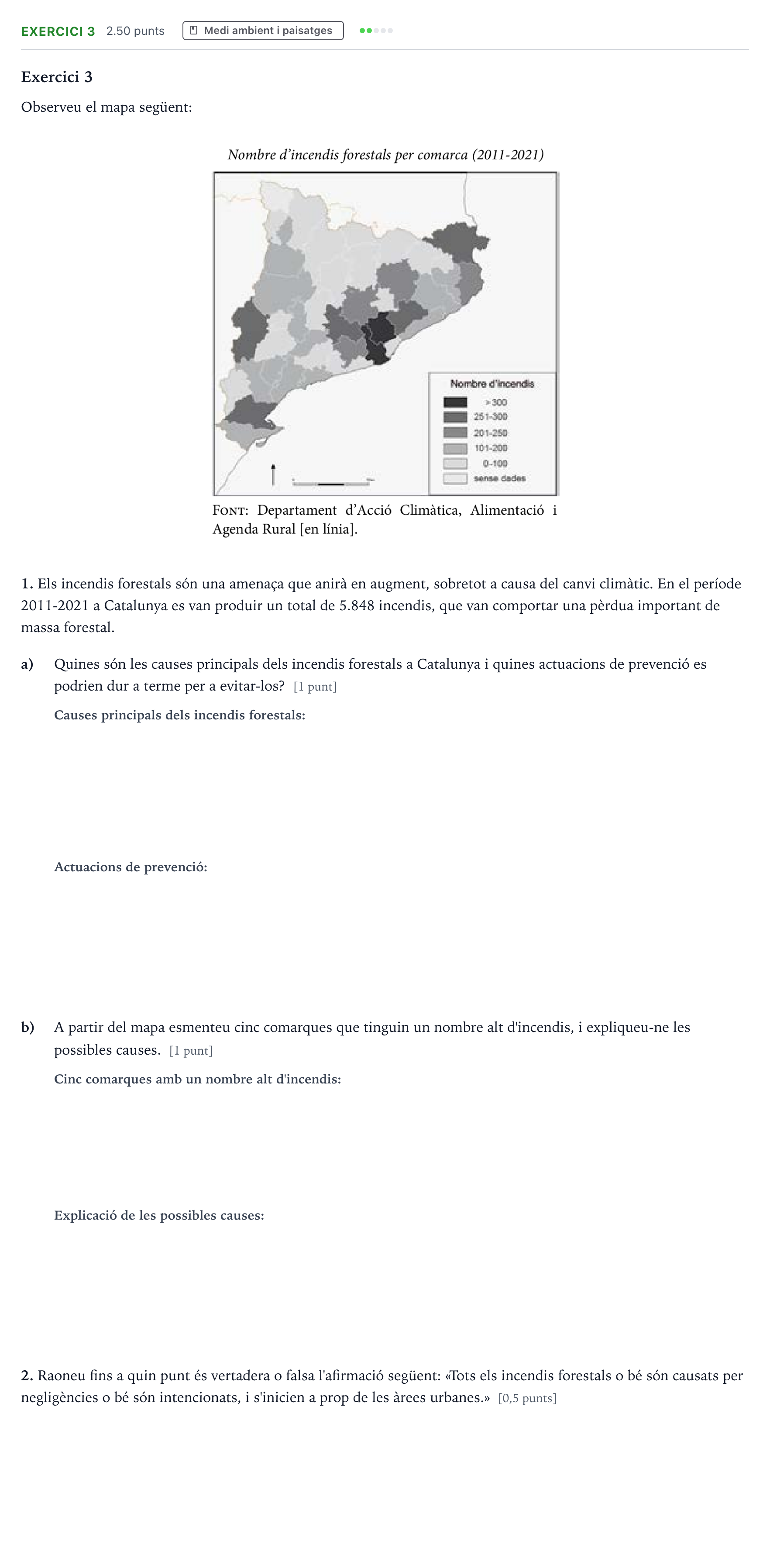 Enunciado: Exercici 3 · Geografía Selectividad Cataluña Juny Serie 1 2023