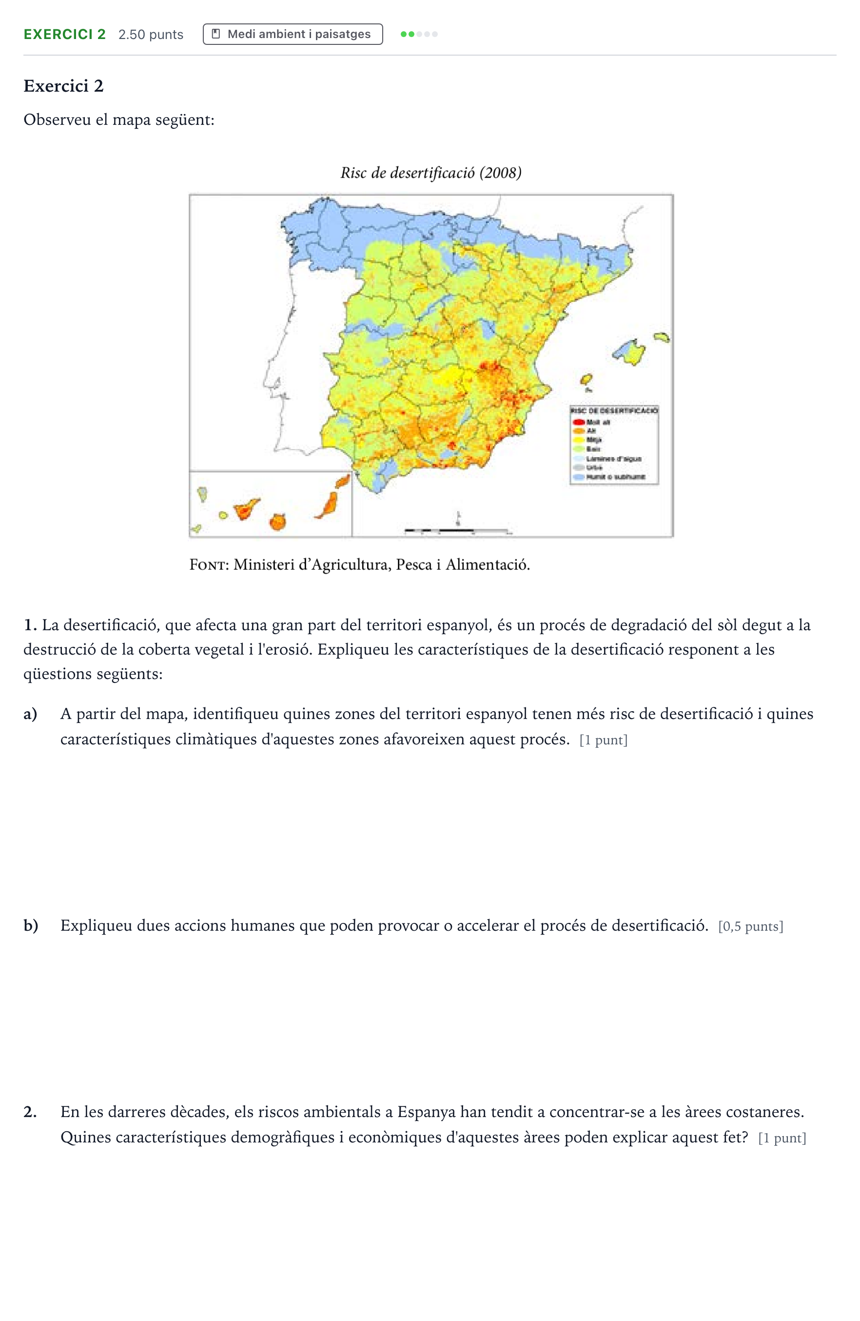 Enunciado: Exercici 2 · Geografía Selectividad Cataluña Juny Serie 5 2023