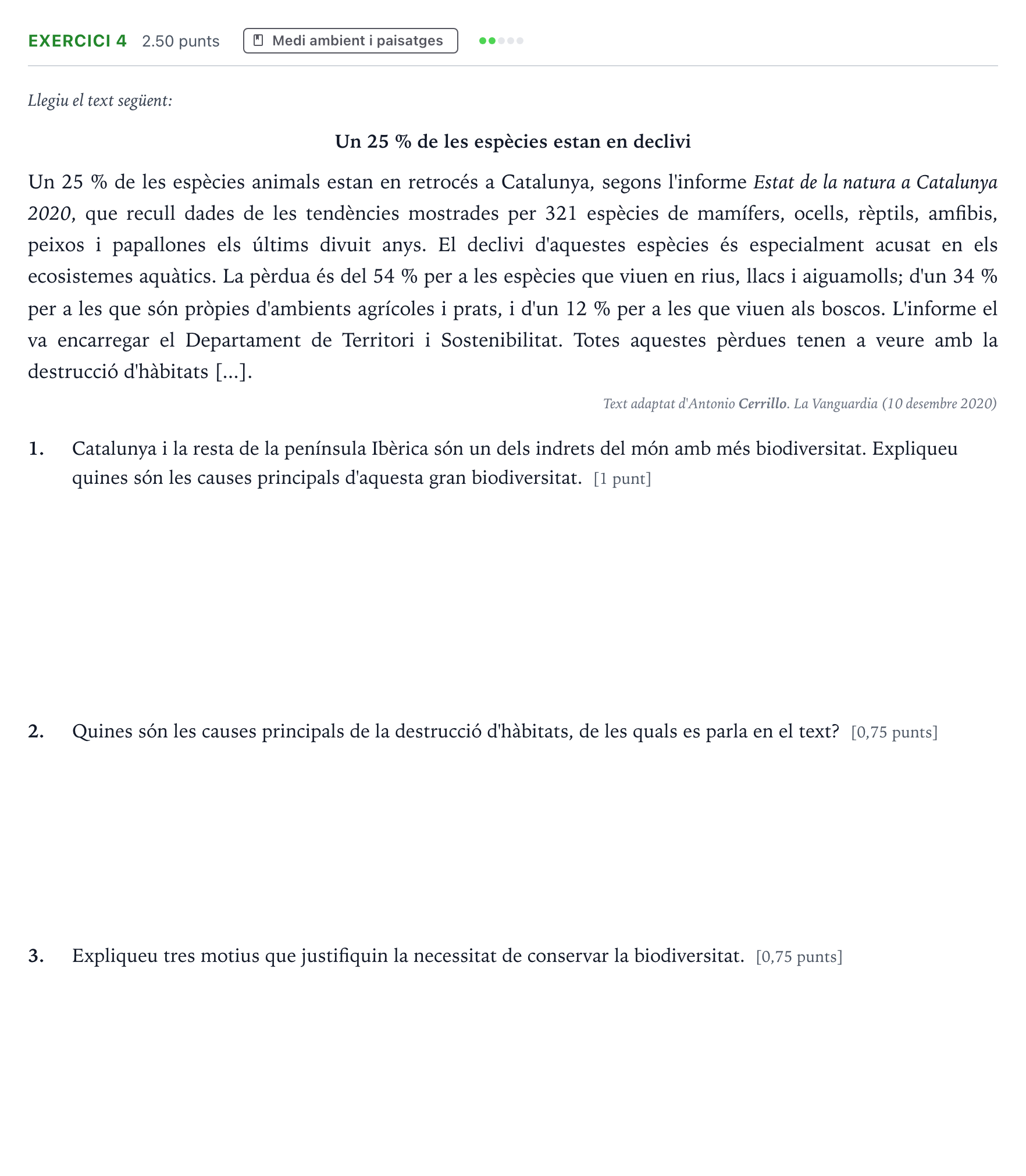 Enunciado: Exercici 4 · Geografía Selectividad Cataluña Juny Serie 5 2023