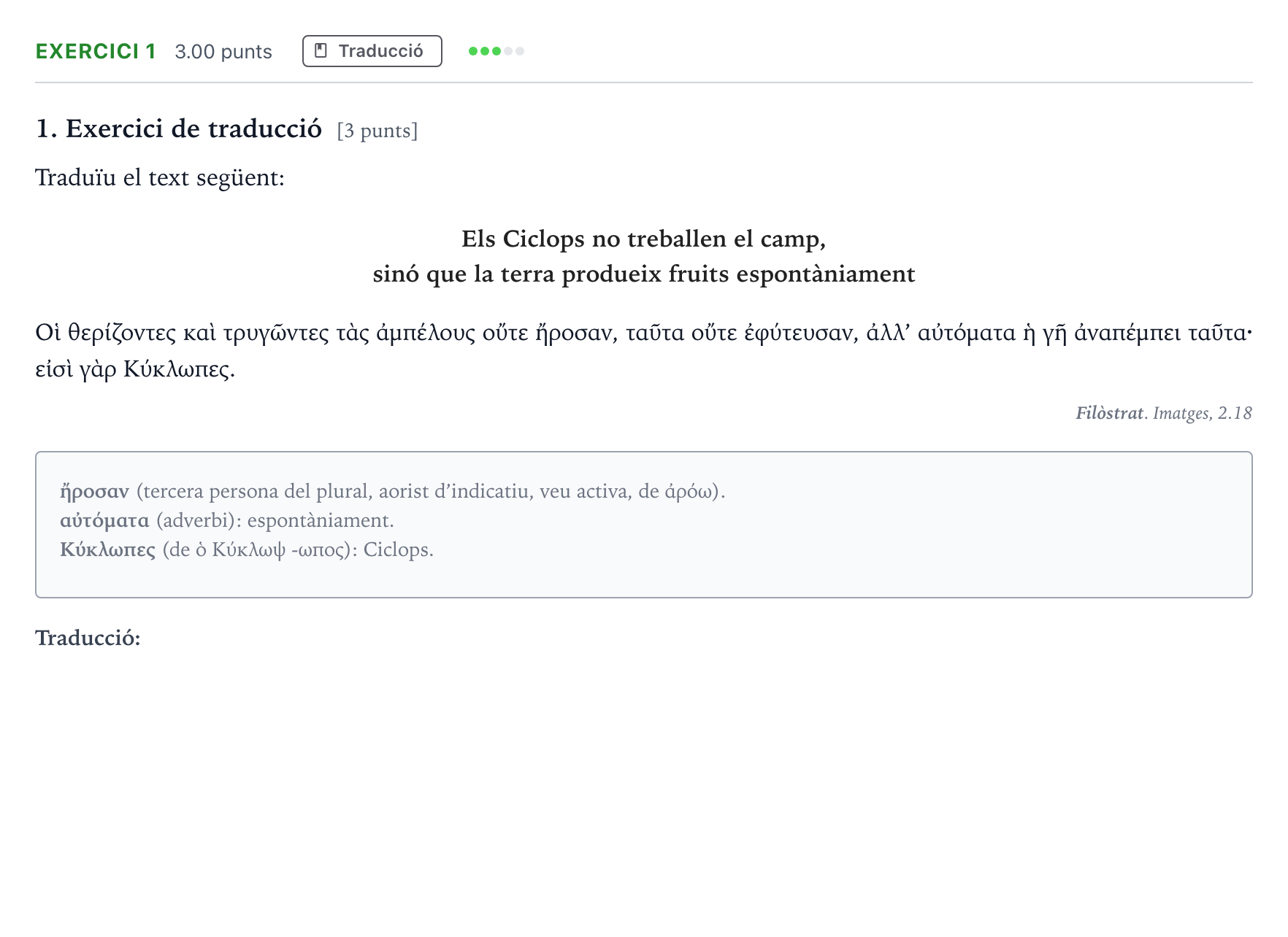 Enunciado: Exercici 1 · Griego II Selectividad Cataluña Juny Serie 5 2023
