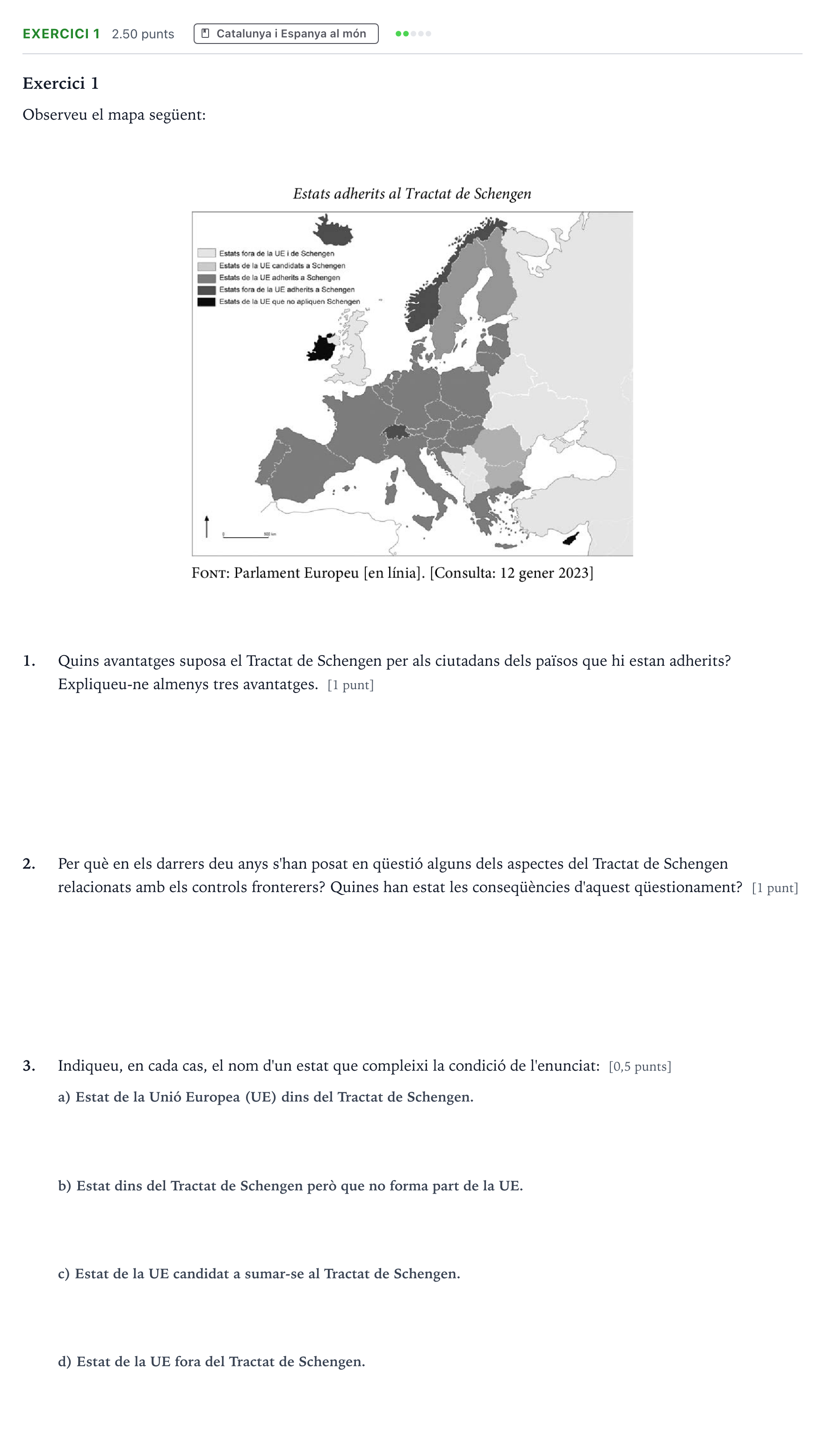 Enunciado: Exercici 1 · Geografía Selectividad Cataluña Setembre Serie 2 2023